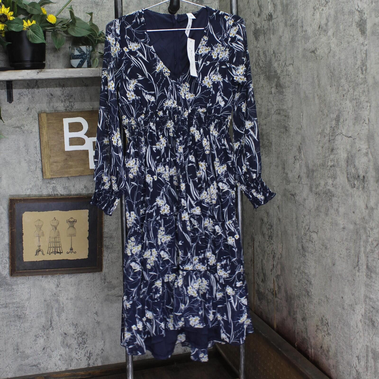 Other Nwt Ny Collection Long Clip Dot Chiffon Dress Blue Floral S Size S / US 4 / IT 40 - 1 Thumbnail