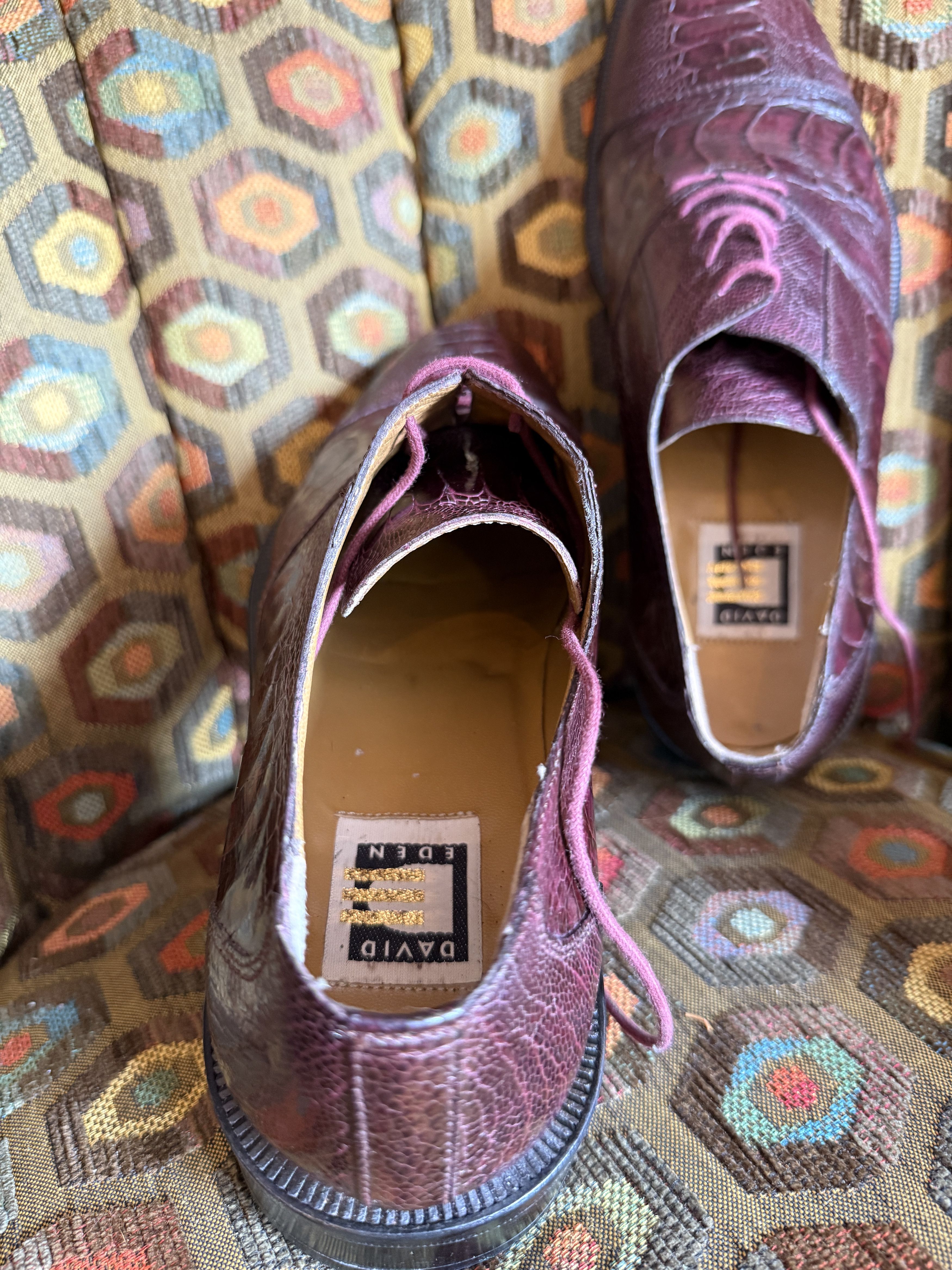 David Eden SALOMON ostrich leg cap-toe oxfords in wine +box, bag, trees Size US 9.5 / EU 42-43 - 13 Thumbnail