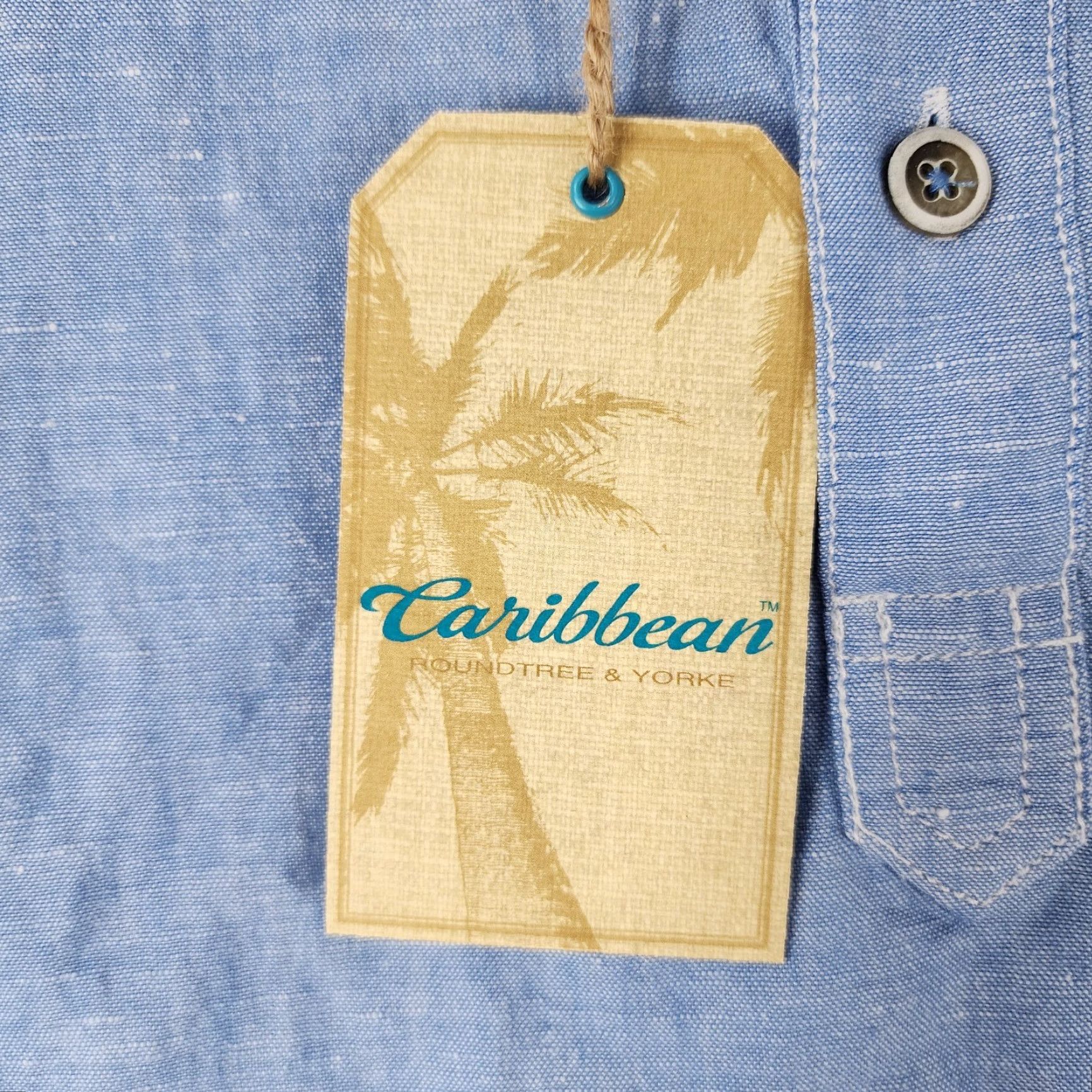 Vintage CARIBBEAN Polo Shirt Men L Short Sleeve Collarless Blue - blue shirt 90s? (adjust?) Size US L / EU 52-54 / 3 - 4 Thumbnail