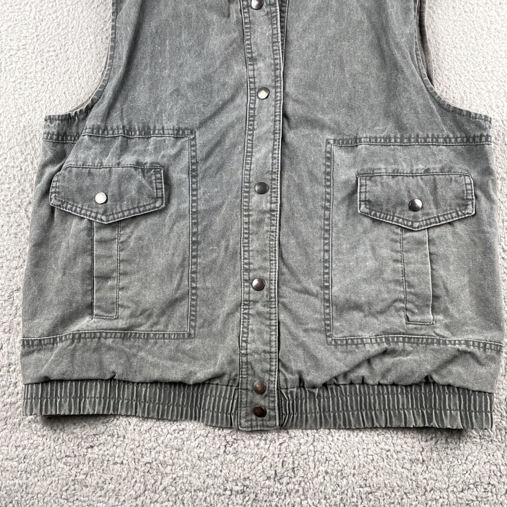 Denime VINTAGE Small Sweater Vest With Hideaway Hood Denim Shell Polyester Lined Gray Vest Mens S Gray 80s 90s Art Rock Outfit Clothing Size US S / EU 44-46 / 1 - 7 Thumbnail