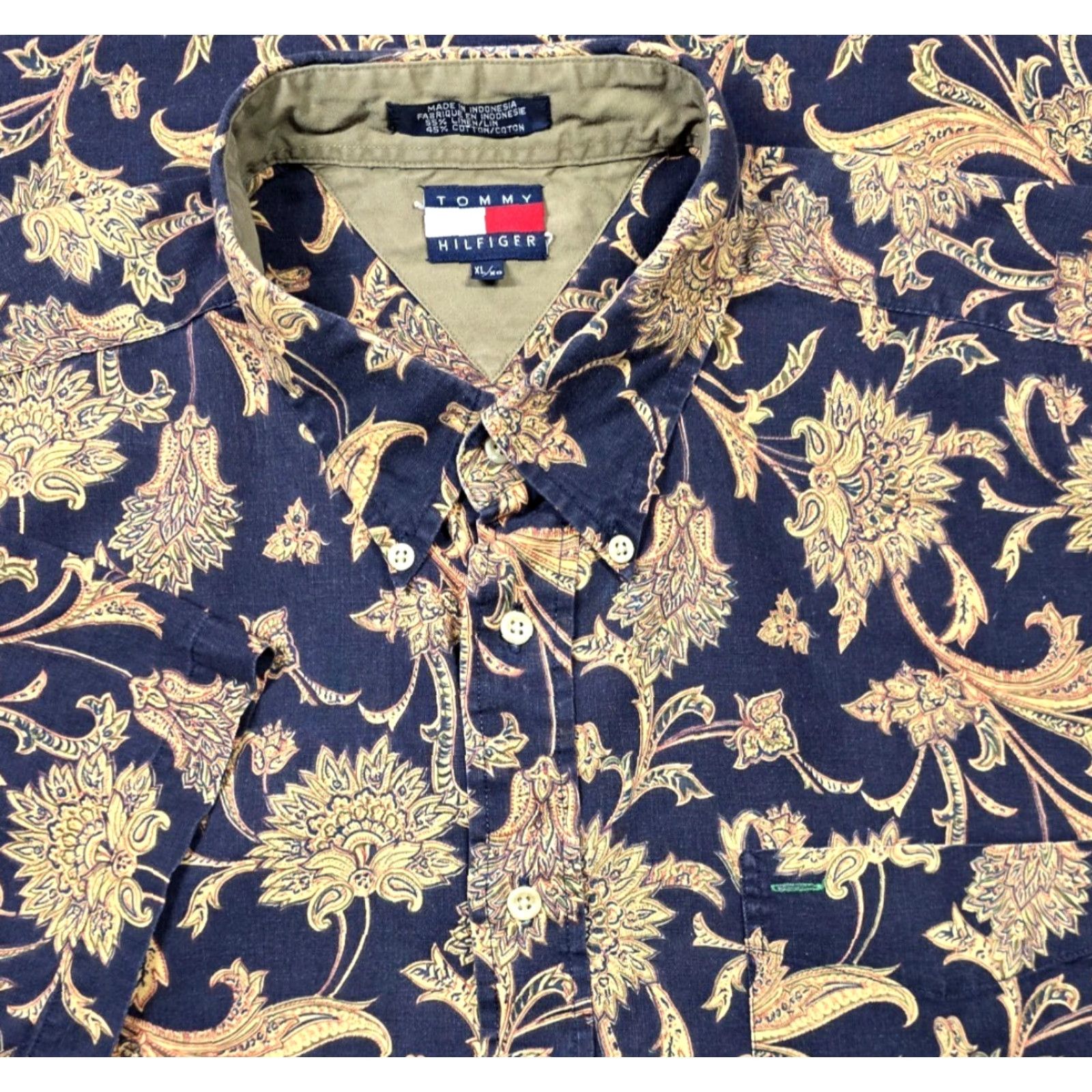 Tommy Hilfiger VINTAGE Tommy Hilfiger Paisley Button-Up Shirt Men’s XL Short Sleeve Linen Blend Size US XL / EU 56 / 4 - 2 Thumbnail