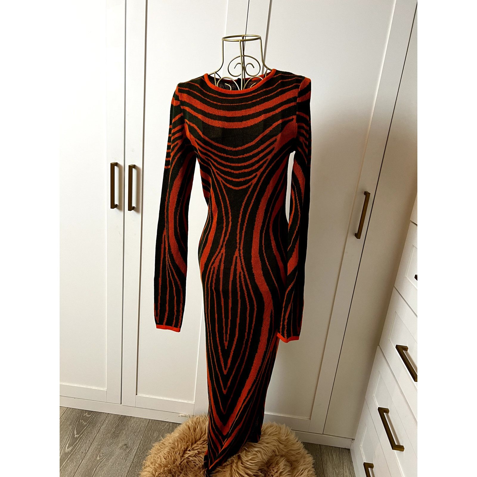 PrettyLittleThing PrettyLittleThing Green Orange Stripe Knitted Dress Size XL Size XL / US 12-14 / IT 48-50 - 1 Thumbnail