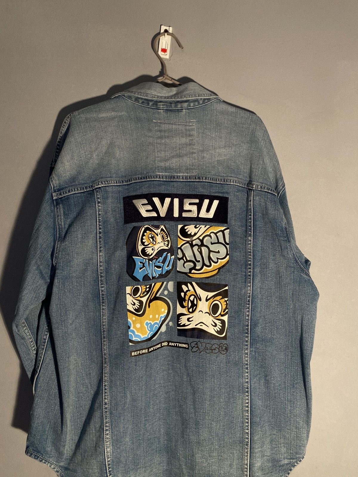 Evisu × Japanese Brand GRAFFITI DARMA GRID GRAPHIC PRINT DENIM SHIRT JACKET Size US M / EU 48-50 / 2 - 2 Thumbnail
