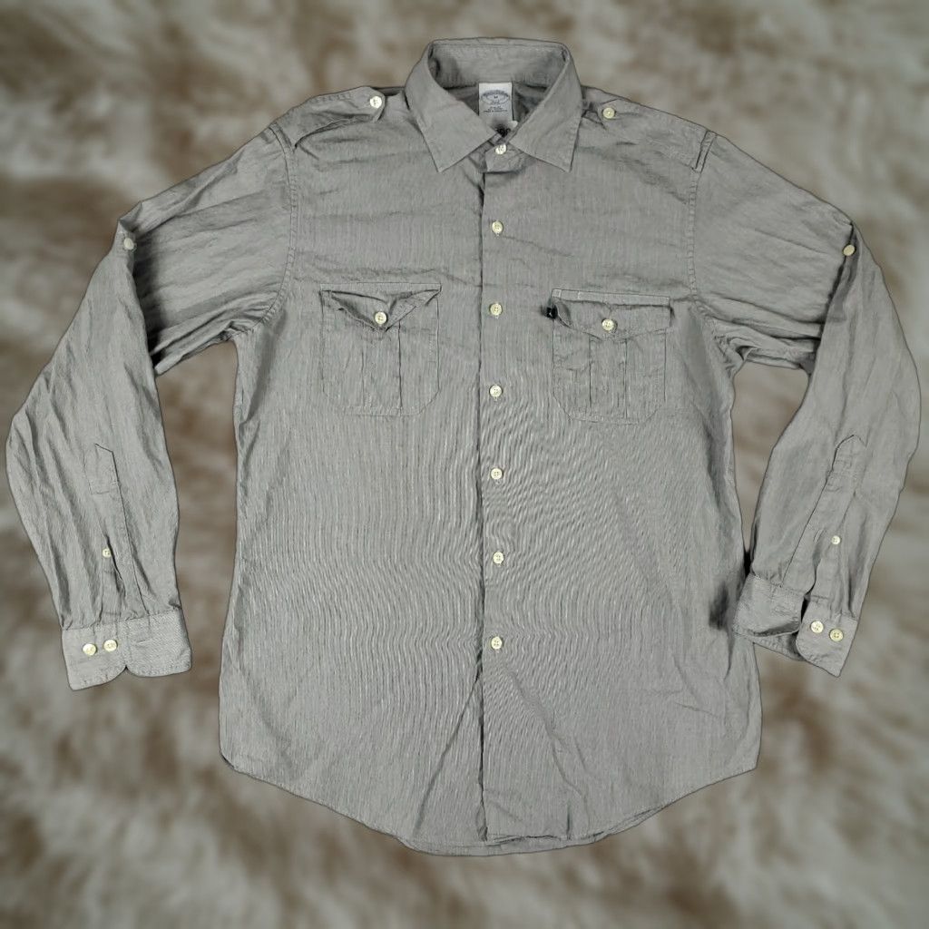 Brooks Brothers VINTAGE Brooks Brothers Men's Shirt Medium Gray Military Style Long Sleeve Button-Up Casual Formal Workwear Size US M / EU 48-50 / 2 - 1 Thumbnail