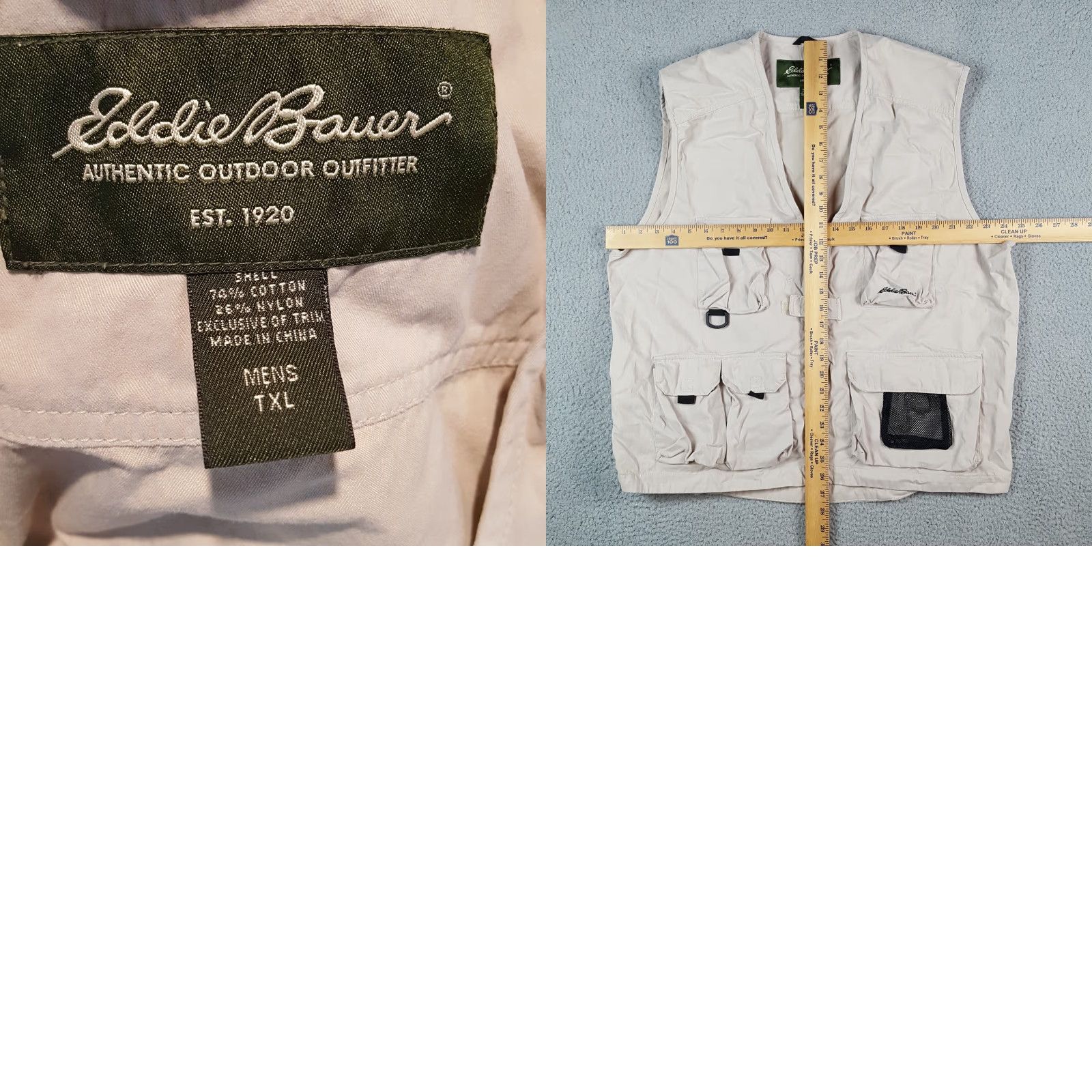 Eddie Bauer VINTAGE Khaki Beige Utility Pocket Vest Mens Size XLT Fishing Safari Cargo Pocket Jacket Size US XL / EU 56 / 4 - 8 Thumbnail