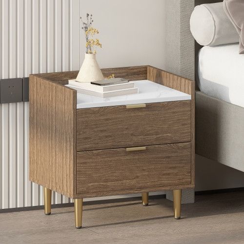 Designer × Homemade Wooden Nightstand with 2 Drawers and Marbling Worktop, Morde Size US L / EU 52-54 / 3 - 1 Thumbnail