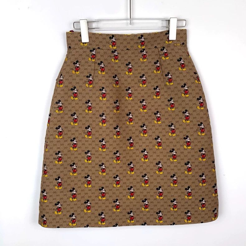 Gucci Gucci Co-branded GG Mickey Mouse full-printed brown A-line Size 25" / US 0 / IT 36 - 2 Thumbnail