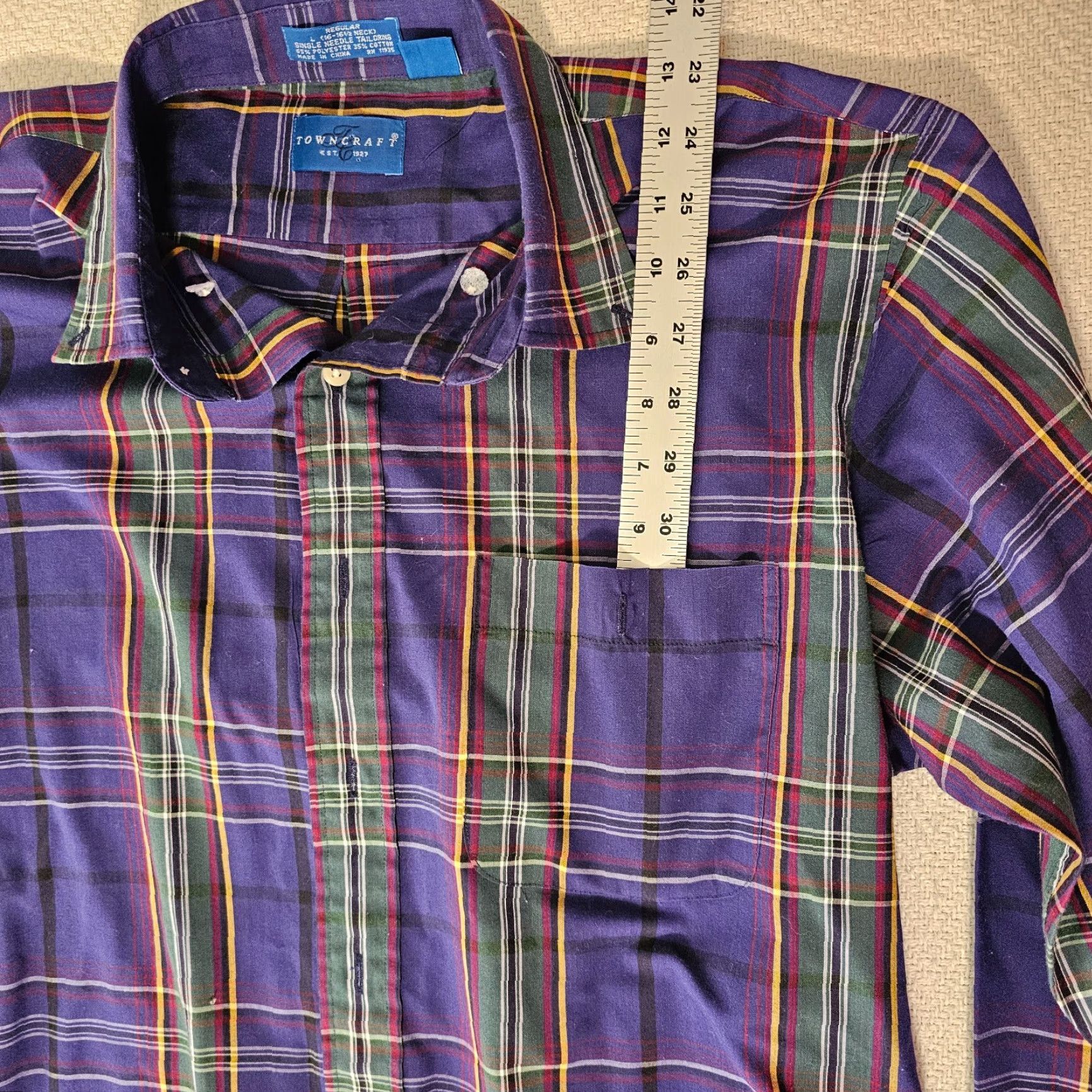 Vintage Towncraft Button-Down Shirt Mens Large Purple Plaid Long Sleeve Shirt Size US L / EU 52-54 / 3 - 3 Thumbnail