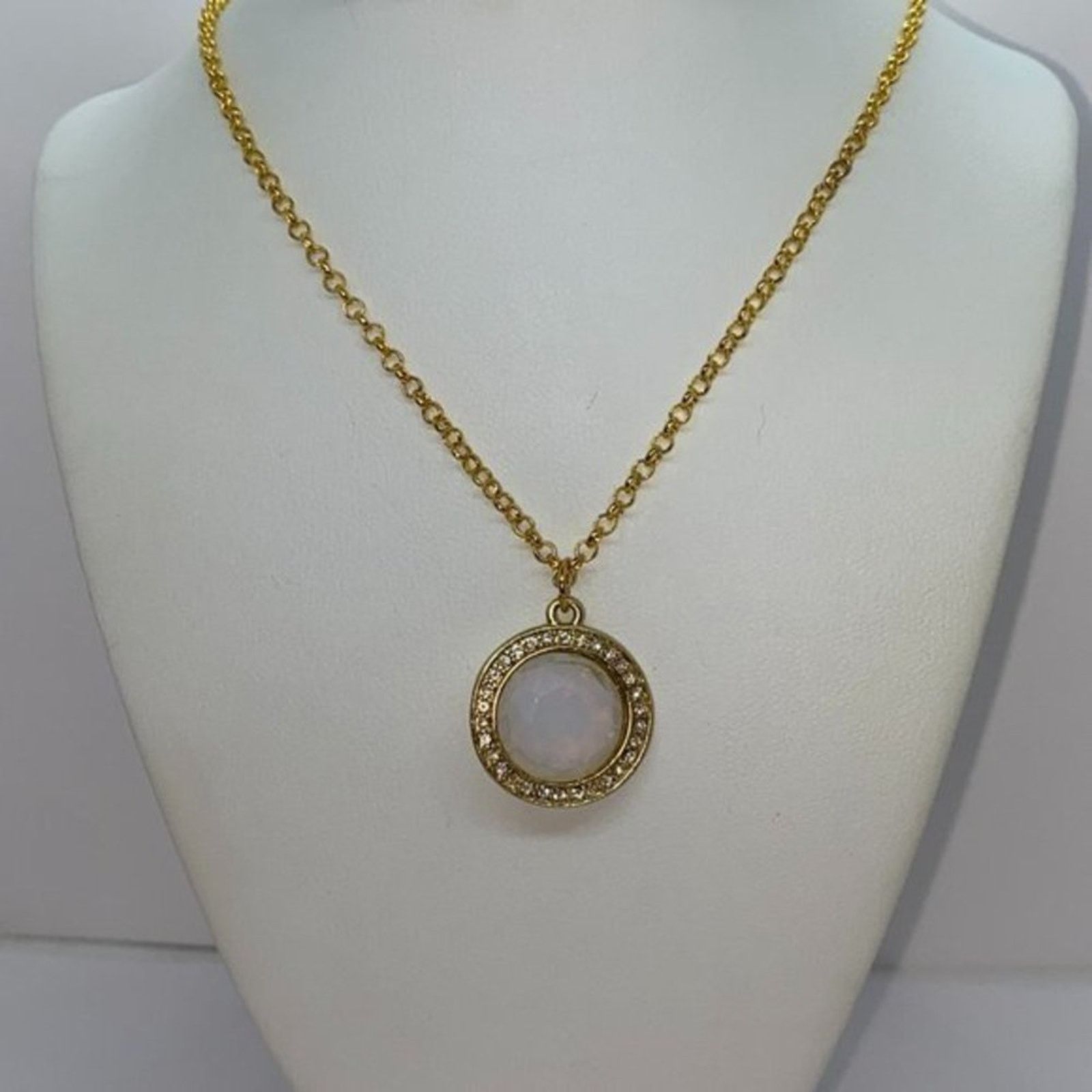 Handmade Gold-Tone Rhinestone Iridescent Pendant Necklace Size ONE SIZE - 1 Thumbnail