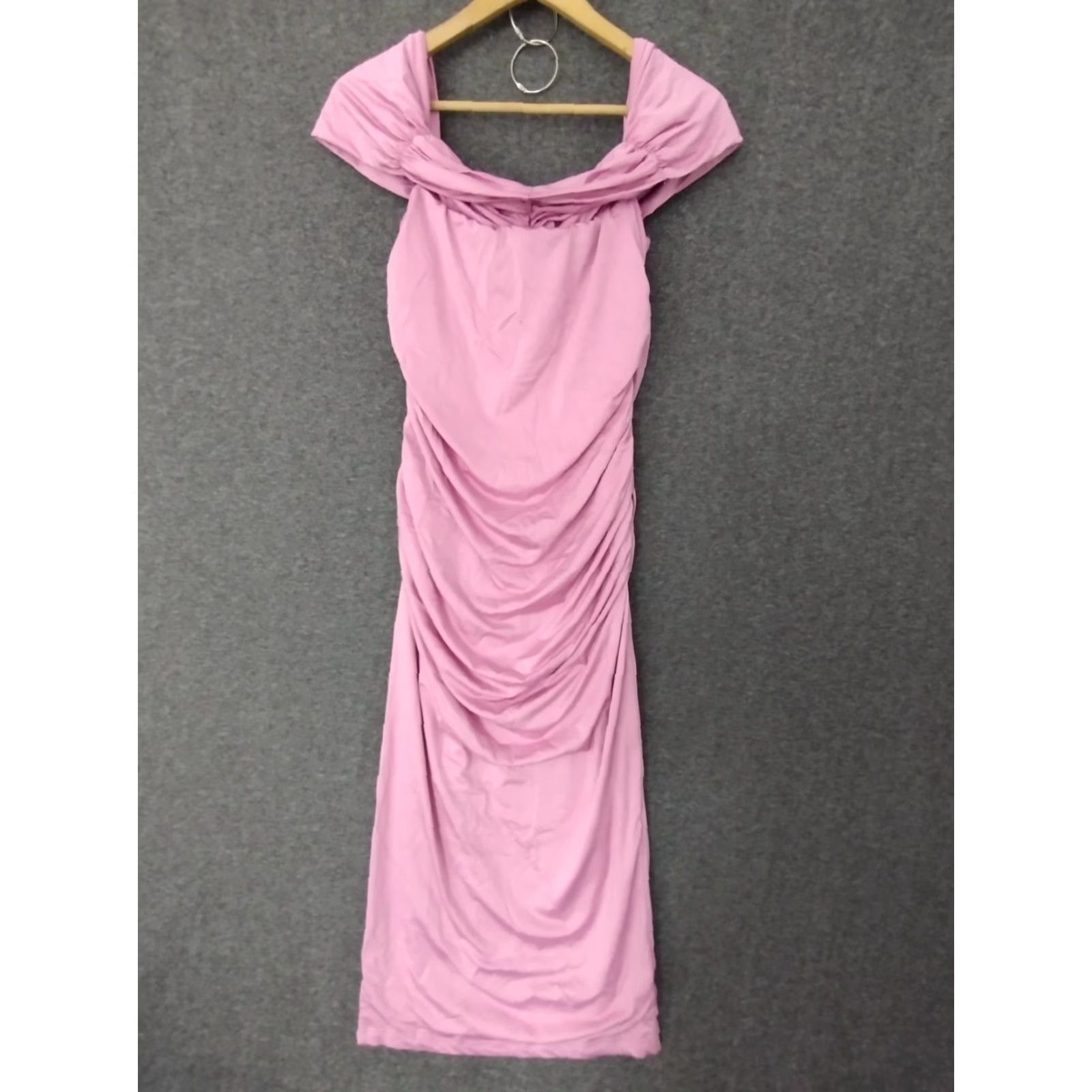 Vintage VINTAGE: No (omit) Royal Blue Off the Shoulder Rushed Bodycon Women's Pink Dress L - note: remove extra words to fit rules. Size L / US 10 / IT 46 - 2 Thumbnail