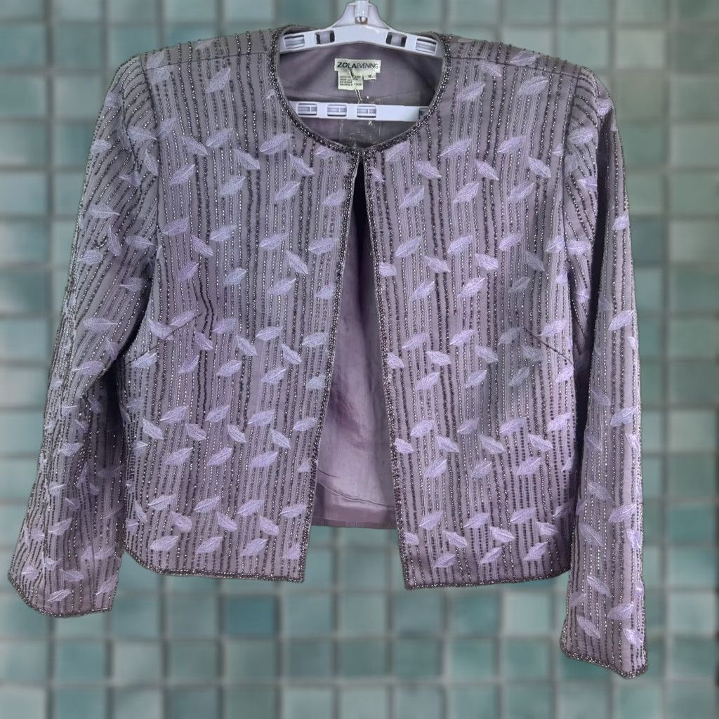 Vintage ZOLA Evening Wear Leaf Pattern Blazer Womens Size 16 Purple Size XXL / US 16-18 / IT 52-54 - 1 Thumbnail
