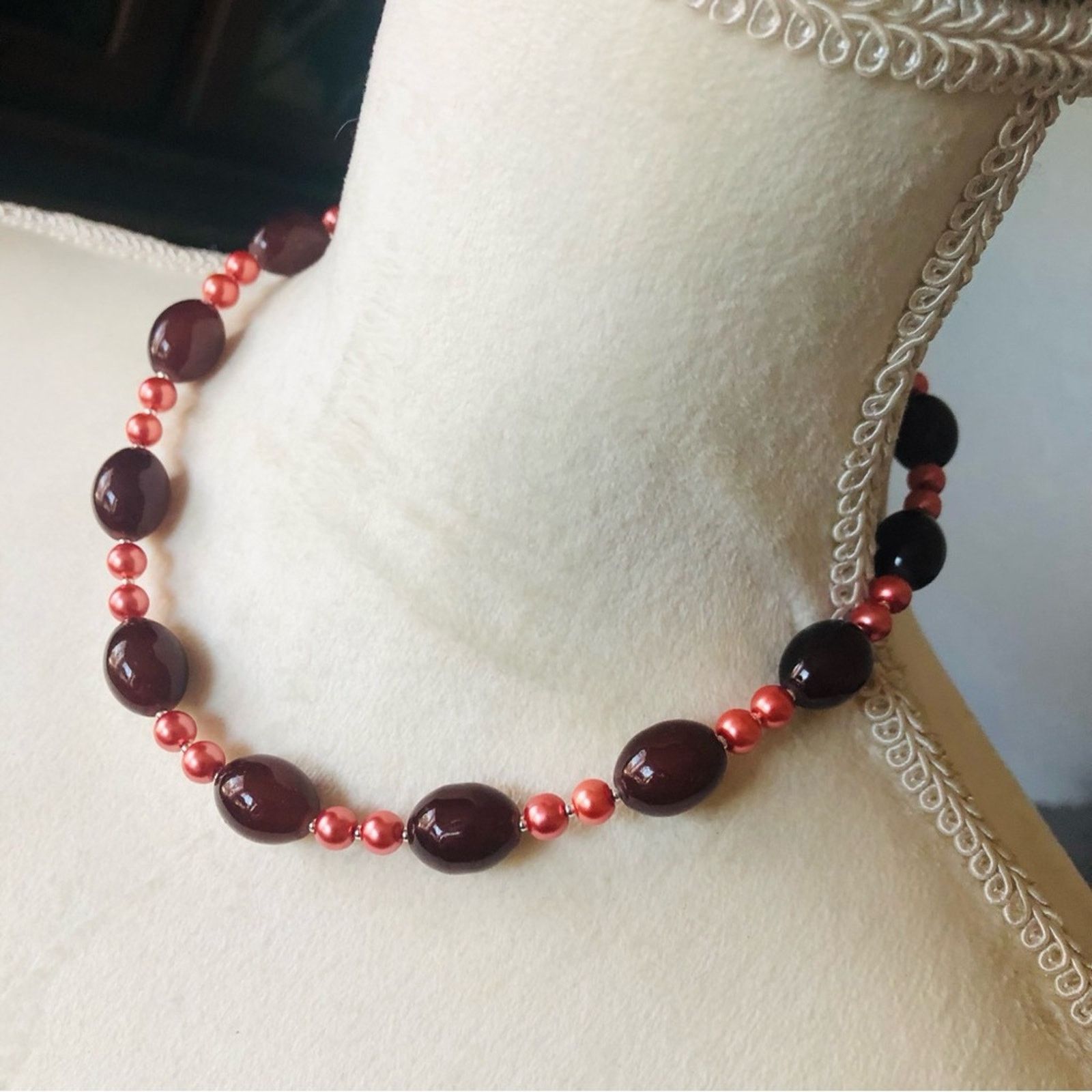 Handmade Handcrafted repurpose barrel almandine garnet Pearl necklace Size ONE SIZE - 4 Thumbnail