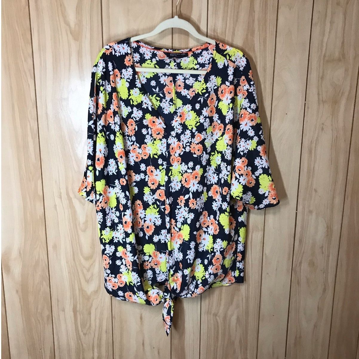 Jones New York Jones New York Daisy Print Round Neck 3/4 Sleeves Top 2X Size XXL / US 16-18 / IT 52-54 - 2 Thumbnail