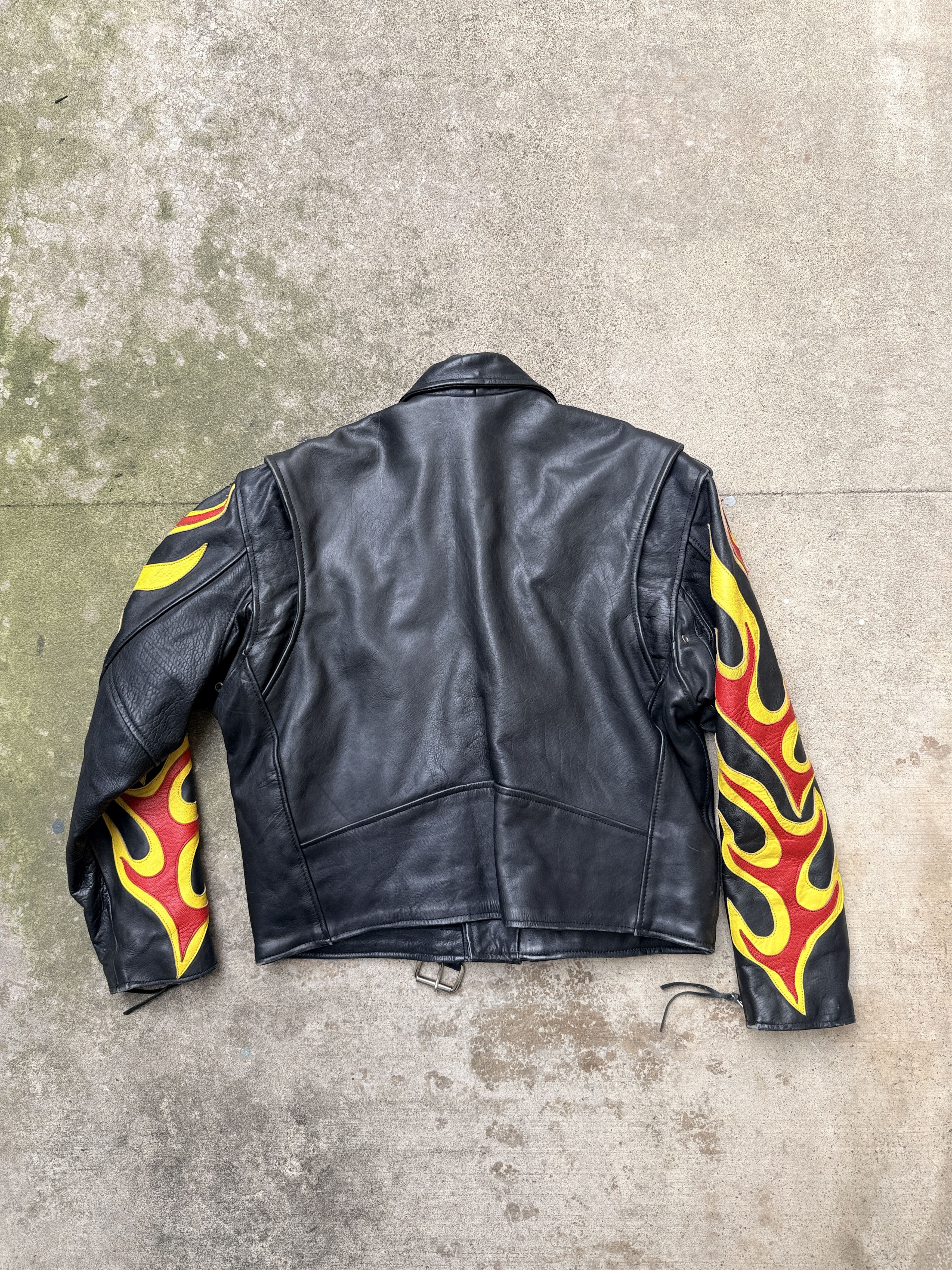 Vintage vintage black leather jacket flames punk rock biker rider Size US XL / EU 56 / 4 - 6 Thumbnail