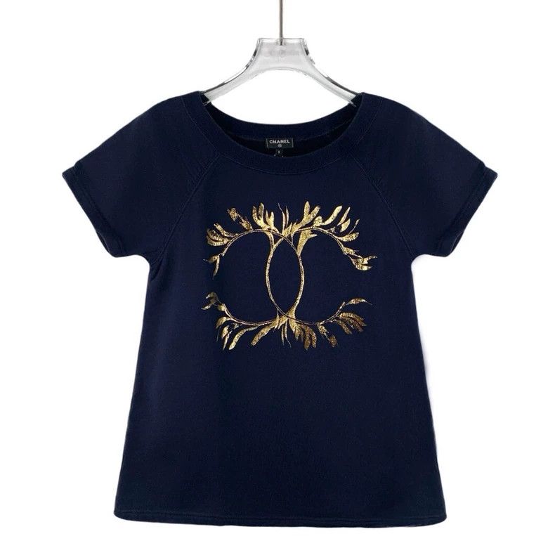 Chanel Chanel Dark blue laurel branch double C cotton round-neck Size S / US 4 / IT 40 - 1 Thumbnail