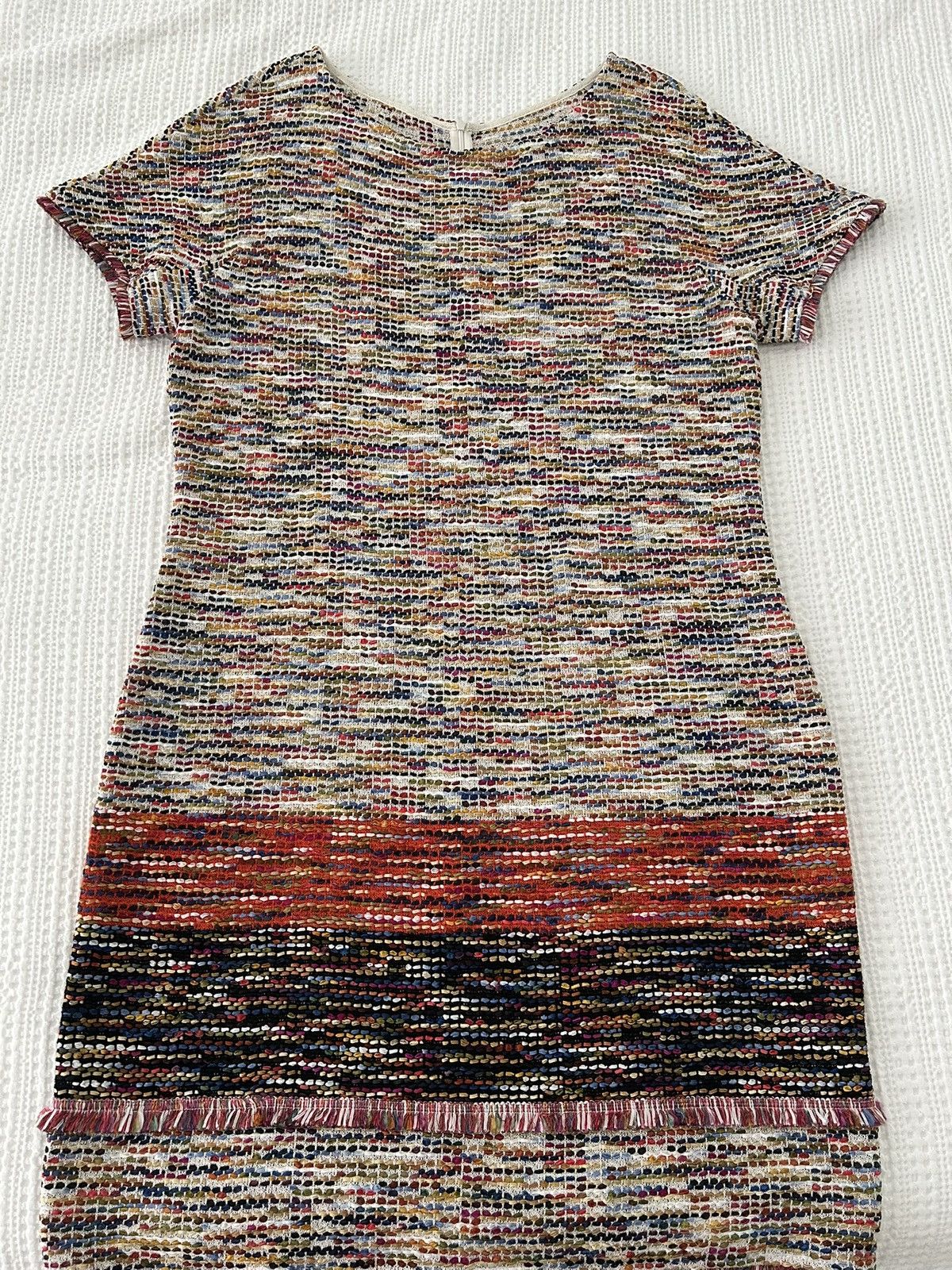 St. John ST JOHN Womens Tweed Cream Blue Orange Fringed Dress Sz 16 Size XL / US 12-14 / IT 48-50 - 1 Thumbnail