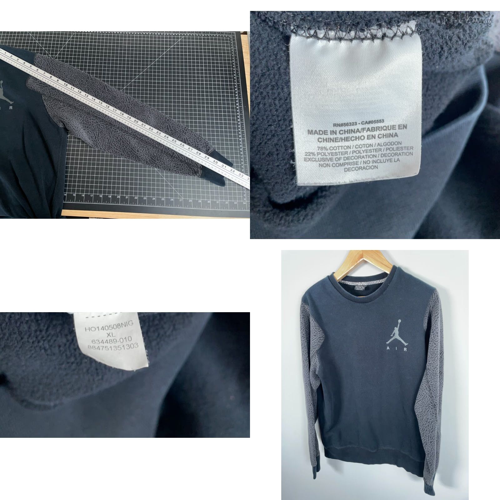 Jordan Brand Air Jordan 3 Cement Sweatshirt Men's XL Black Gray Elephant Crewneck Nike Size US XL / EU 56 / 4 - 8 Thumbnail
