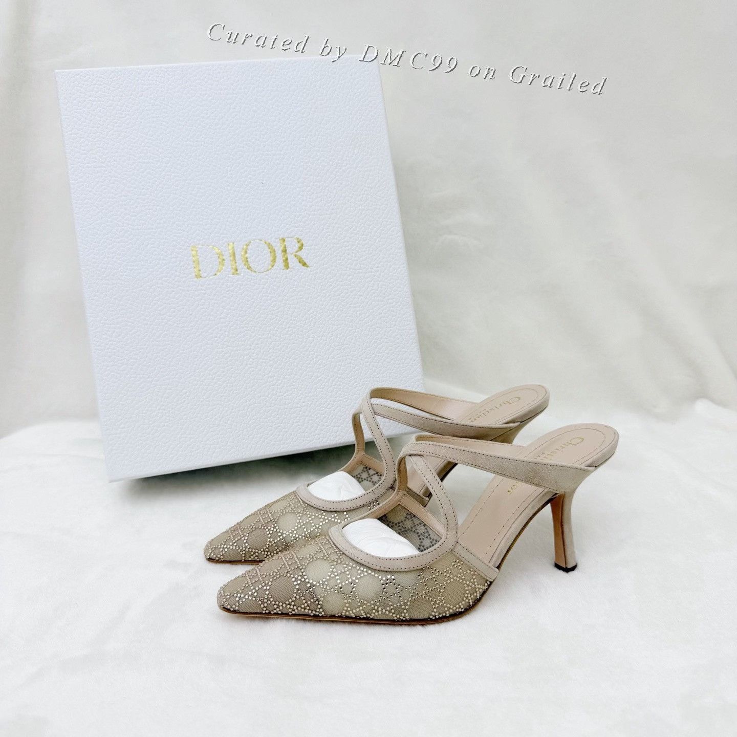 Dior Dior Capture Goatskin Rhinestone Cannage Mules Size US 6.5 / IT 36.5 - 1 Thumbnail