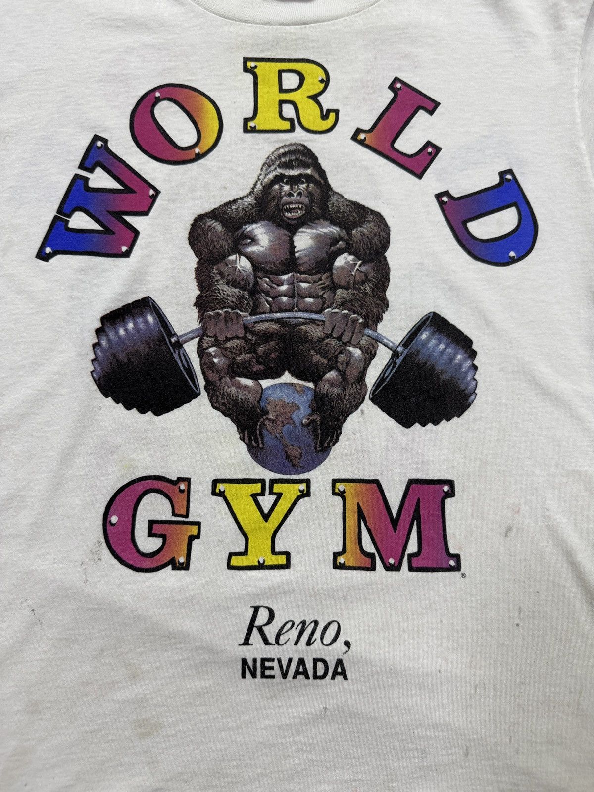 Vintage *RARE* VINTAGE 90s WORLD GYM TEE RENO NEVADA GORILLA Size US M / EU 48-50 / 2 - 8 Thumbnail