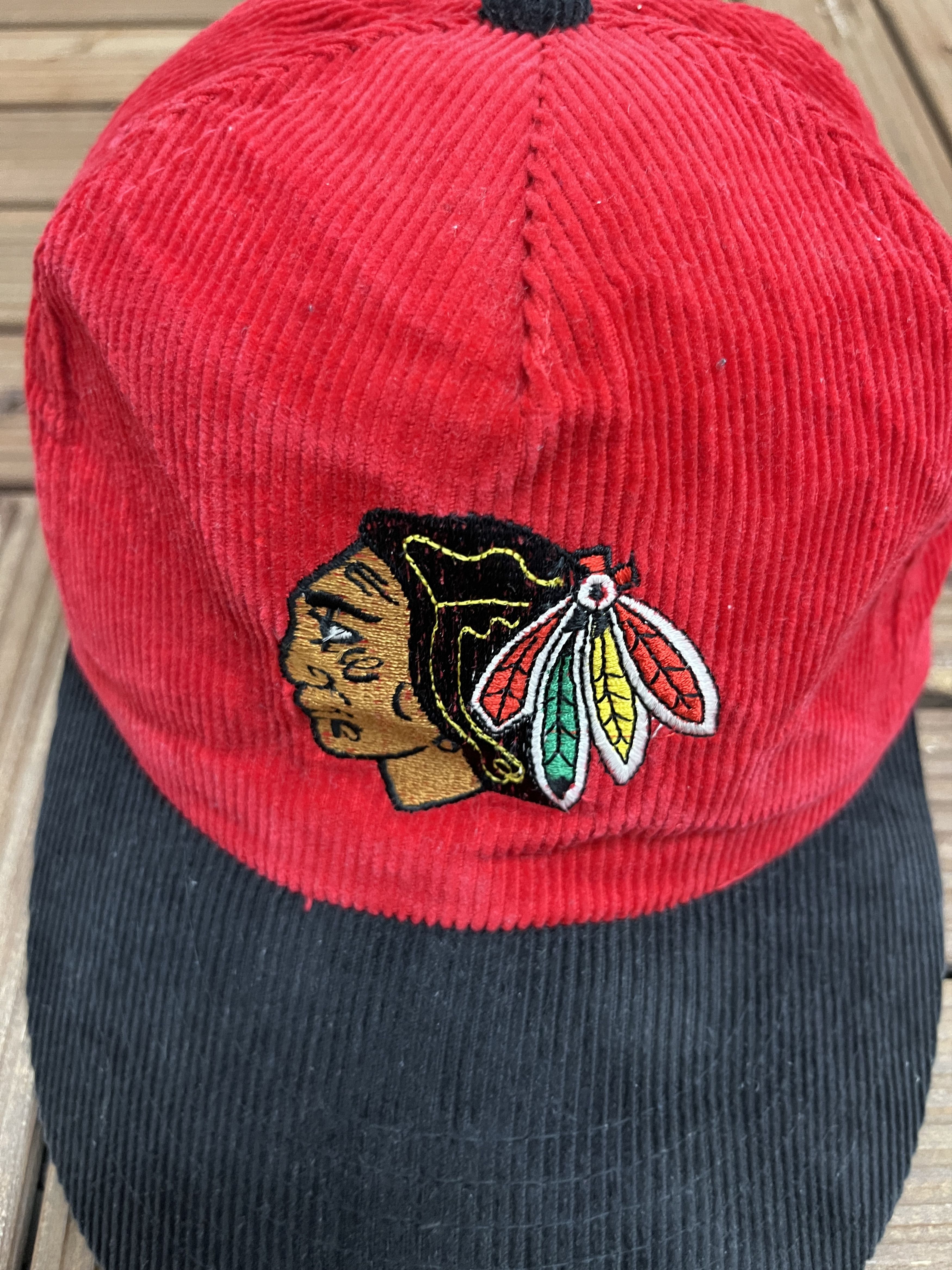Vintage Chicago Blackhawks Corduroy Vintage Snap Back Hat Cap Size ONE SIZE - 3 Thumbnail