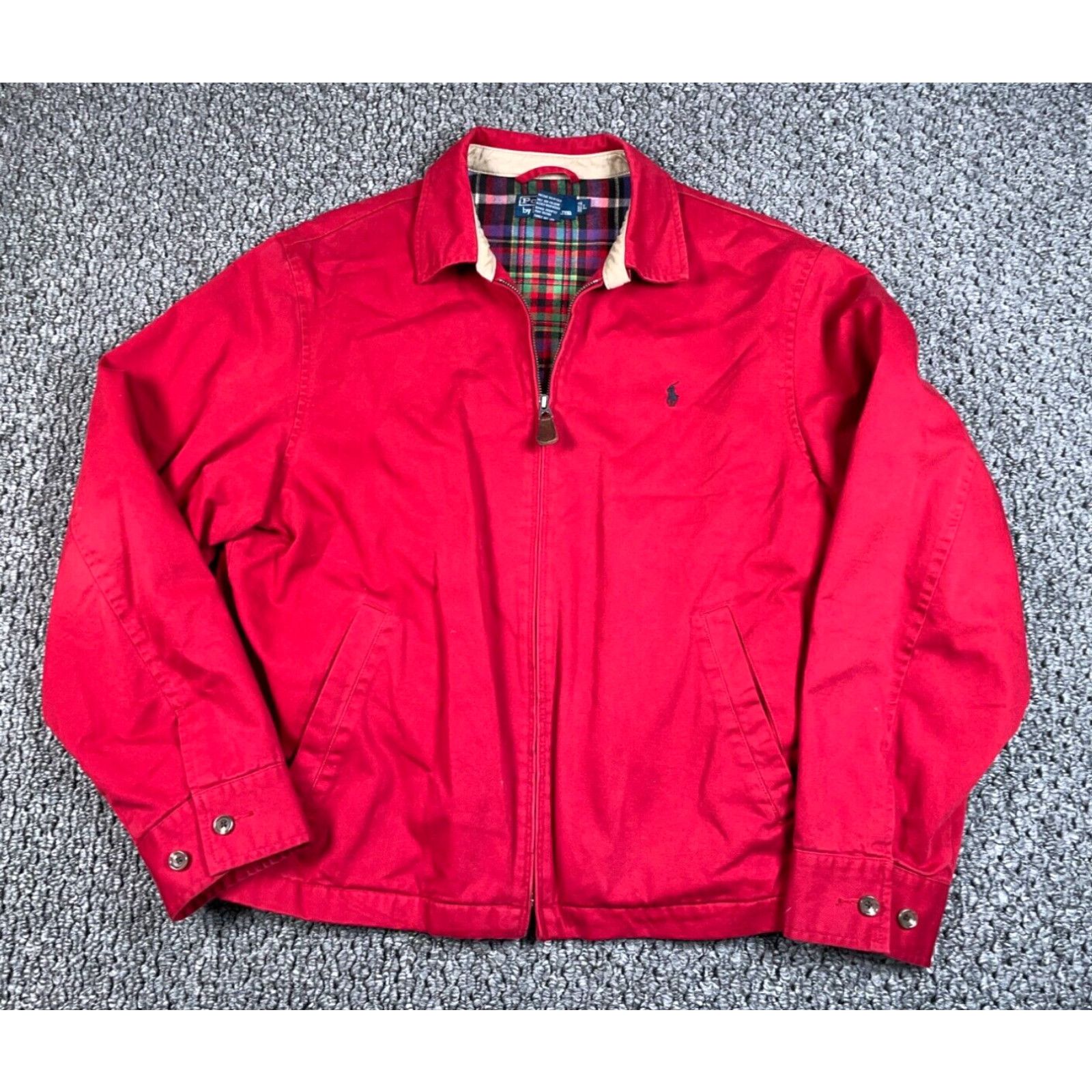 image of Polo Ralph Laurent Zip Jacket Adult Large Red Cotton Tartan Plaid Flannel Lining in White, Men's