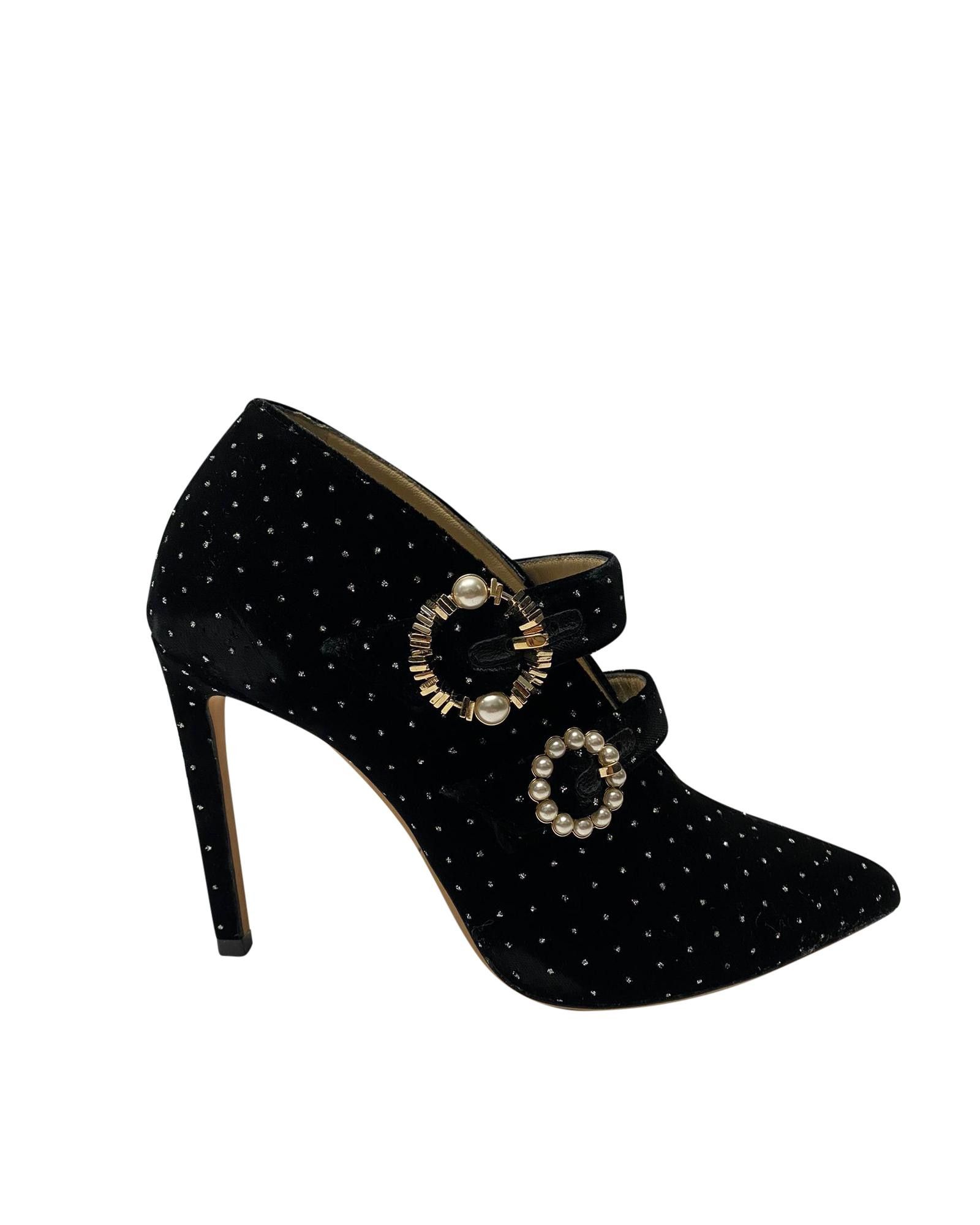 image of Jimmy Choo Glinting Velvet Booties With Diamante Buckles in Black, Women's (Size 6)