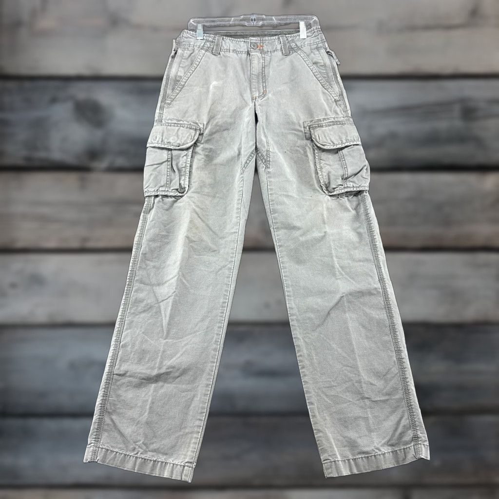 Vintage L.L. Bean Pants Mens 30x34 Grey Cargo Pockets Natural Canvas Cotton Regular Straight 30in Inseam Casual Workwear Size US 30 / EU 46 - 1 Thumbnail