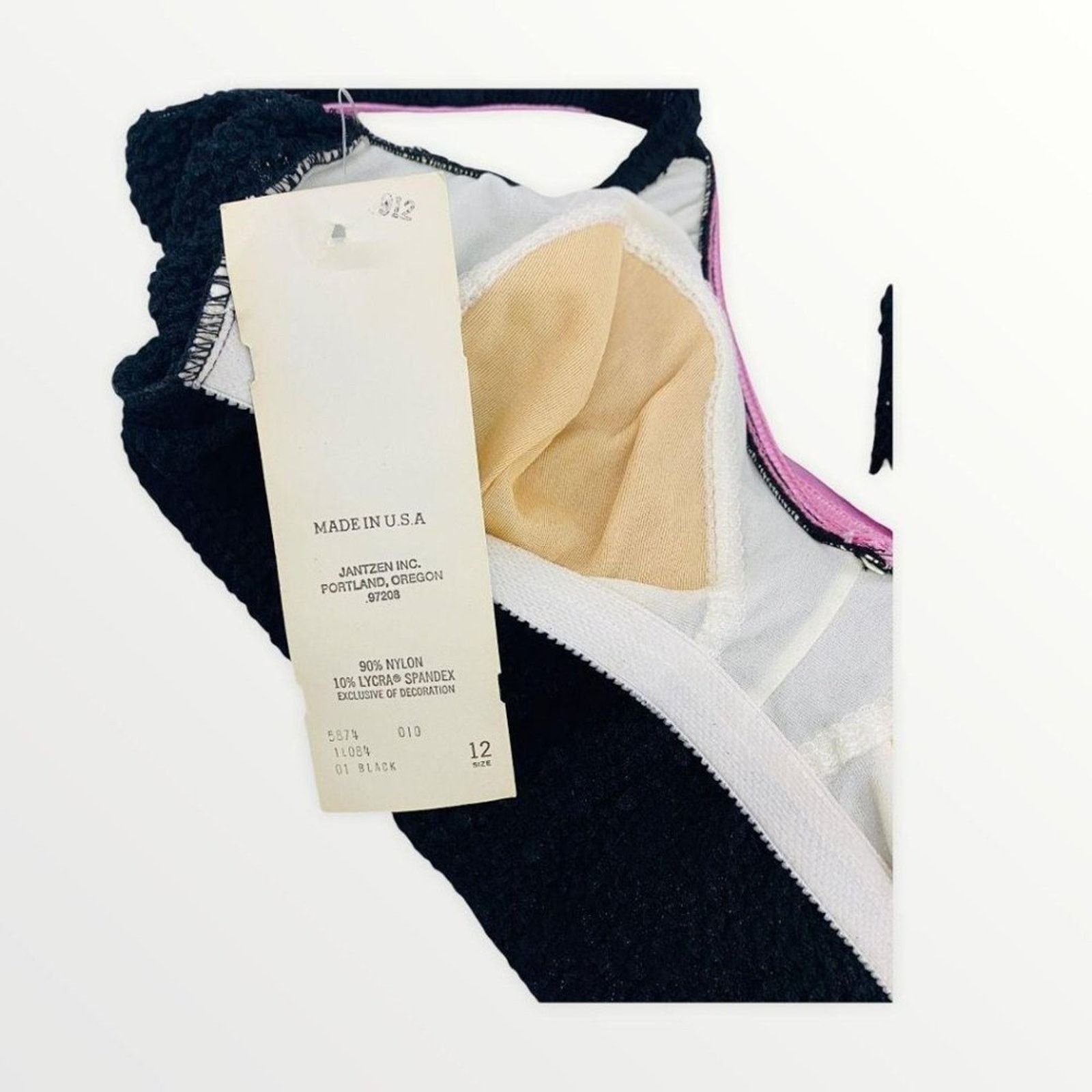 Jantzen Vintage Jantzen One Piece Swimsuit Solid Black Pink Belted Size ONE SIZE - 7 Thumbnail