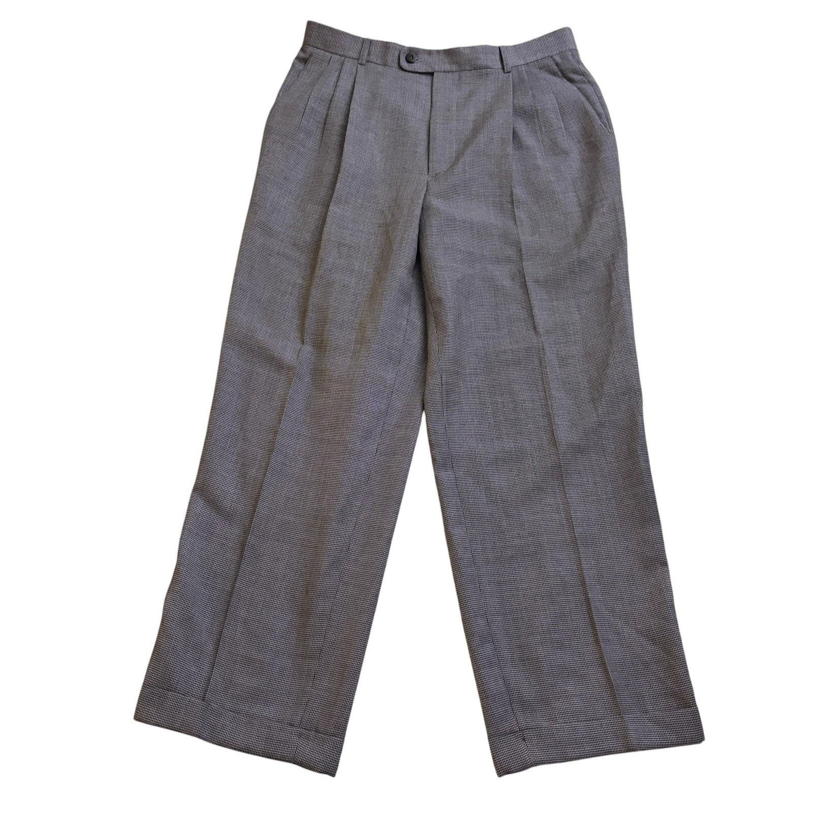 Zanella Zanella Pants Mens 34x30 Gray Wool Tweed Pleated Cuffed Size 34R - 1 Thumbnail