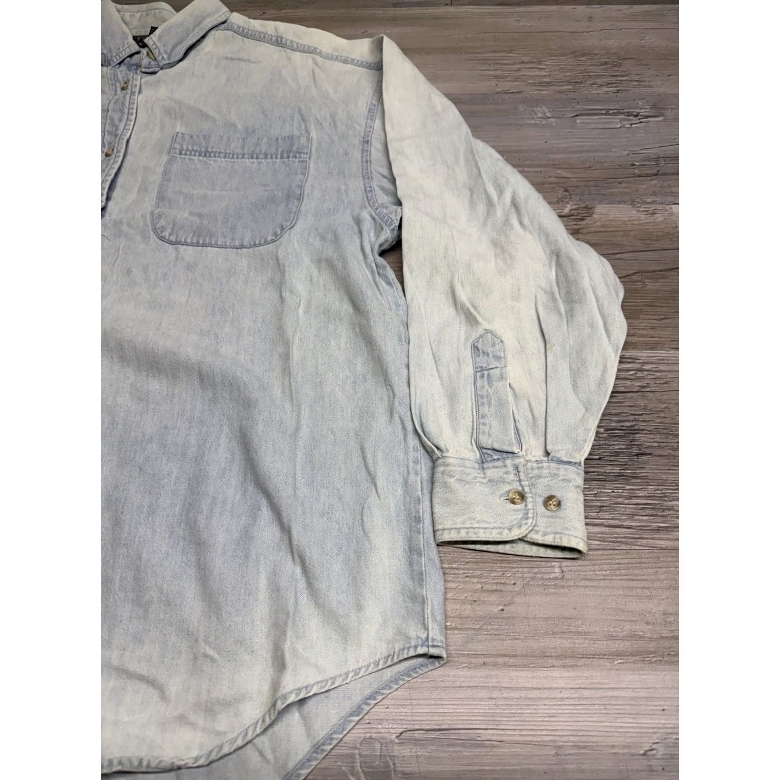 Denime Vintage NY Line Denim Button-Up Shirt Womens Oversized M Blue Cotton 90s Classic Embroidered Button Heartpunch? Size M / US 6-8 / IT 42-44 - 5 Thumbnail
