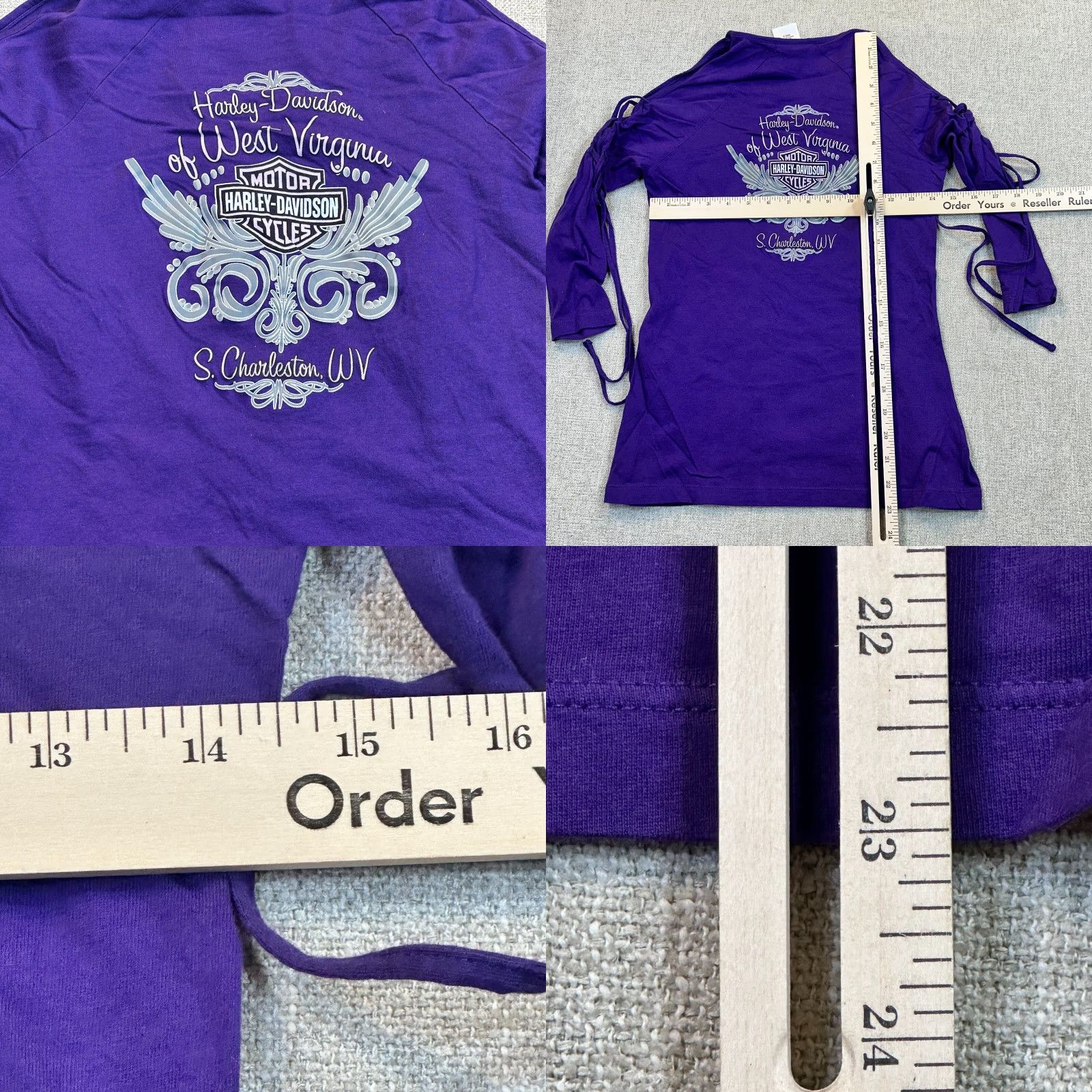 Harley Davidson Harley-Davidson Girls Teen Small Purple Strap Sleeve Open T-Shirt Logo Harley-Davidson 2019 V-Neck Cotton Knit Short Sleeve Shirt Size US S / EU 44-46 / 1 - 8 Thumbnail