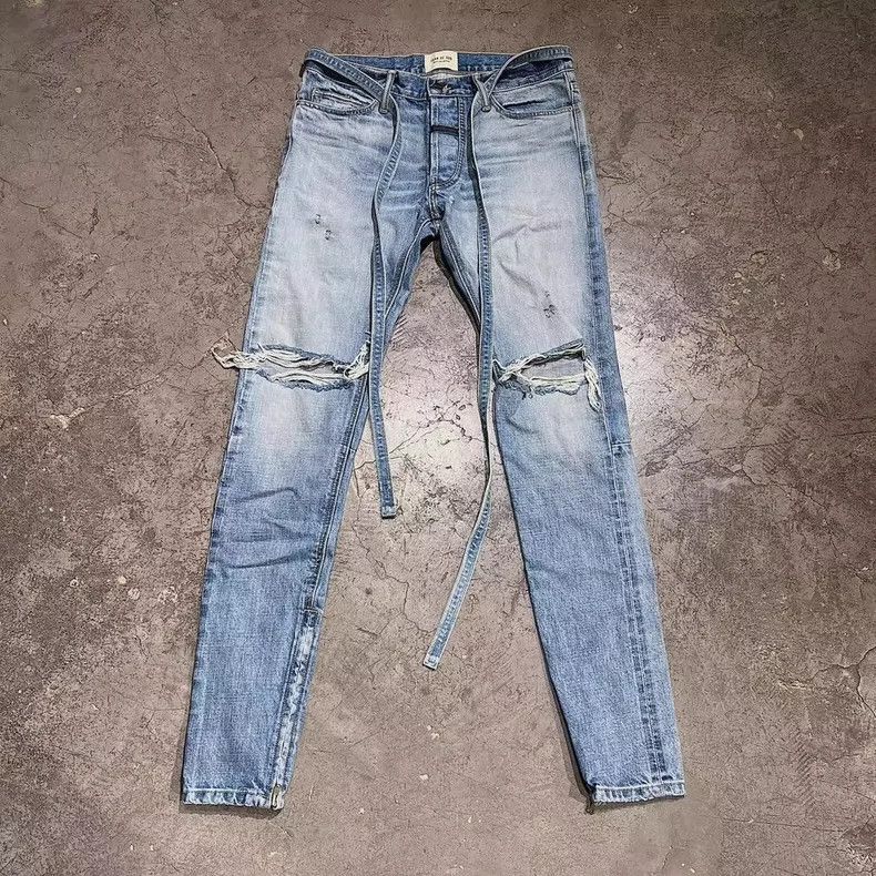 Fear of God Fear of God Wash break blue cow jeans with zipper Size US 32 / EU 48 - 1 Thumbnail