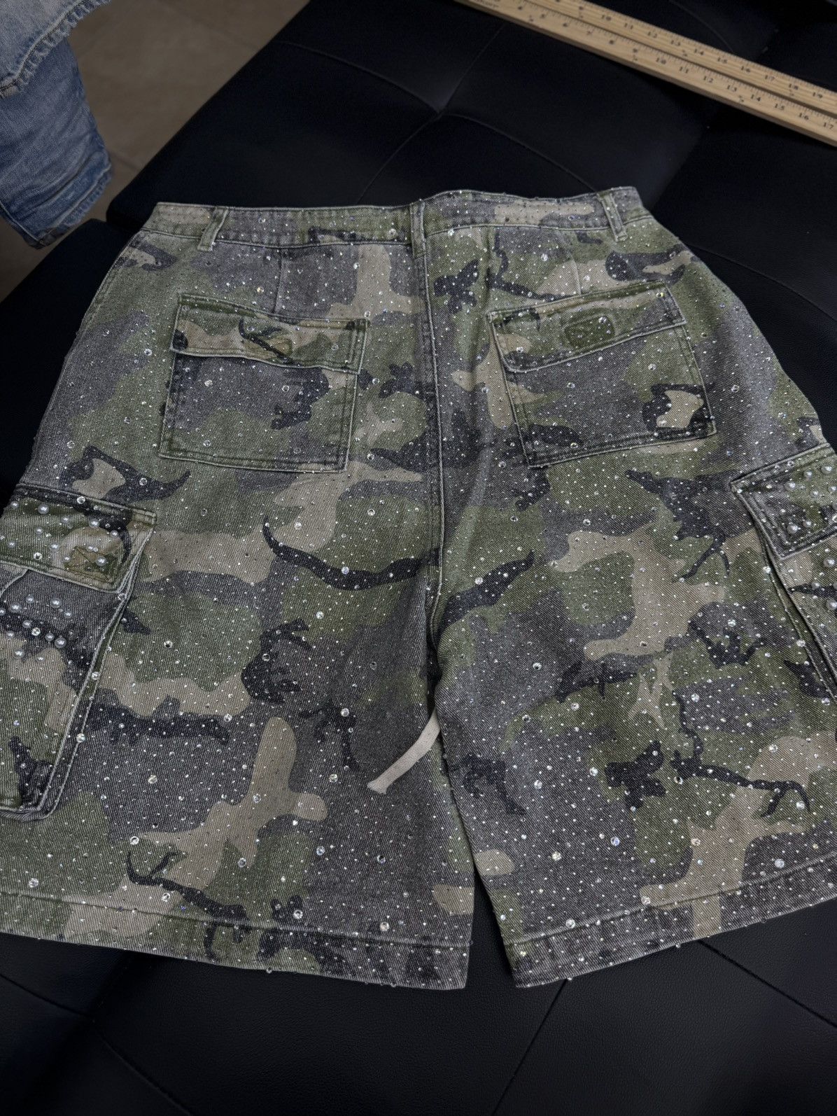 Vale Valley Rhinestone Crystal Shorts Denim Green Camo Size 34 Size US 34 / EU 50 - 5 Thumbnail