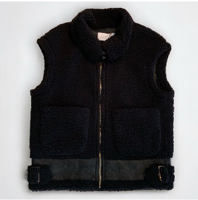 image of Jules Kaye Anthropologie Furry Buckle Zip Vest in Black, Women's (Size Small)