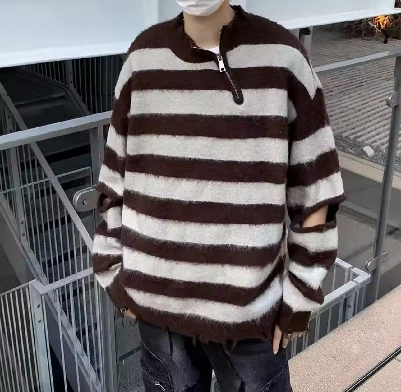 Designer × Vintage Knitted Striped Fluffy Sweater Pullover Size US XL / EU 56 / 4 - 1 Thumbnail