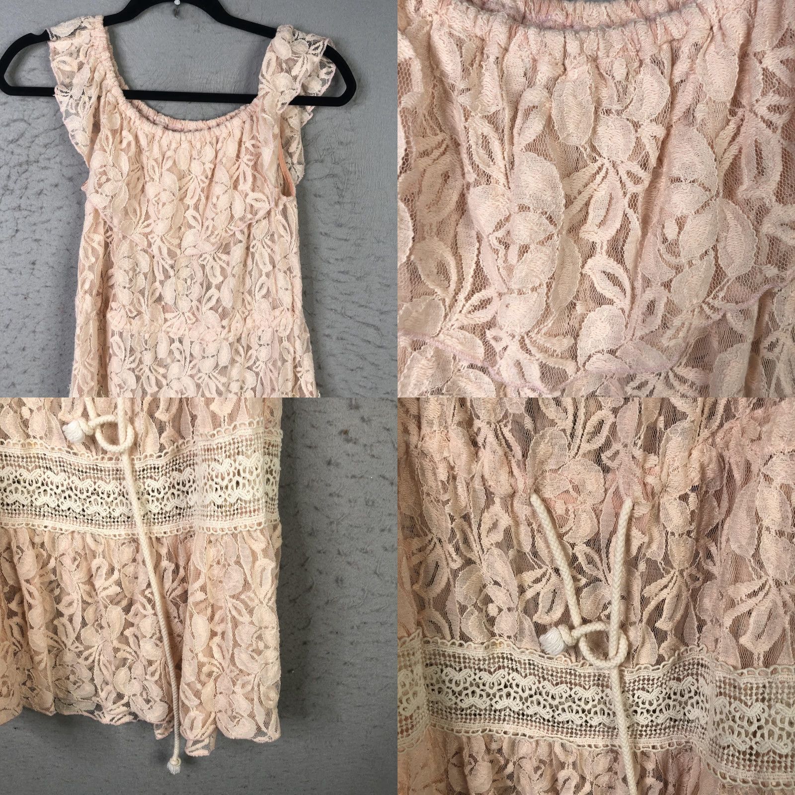 Vintage Somedays Lovin Dress Womens XS Pink Lace Floral Ruffle Mini Boho Coquette Size XS / US 0-2 / IT 36-38 - 9 Thumbnail