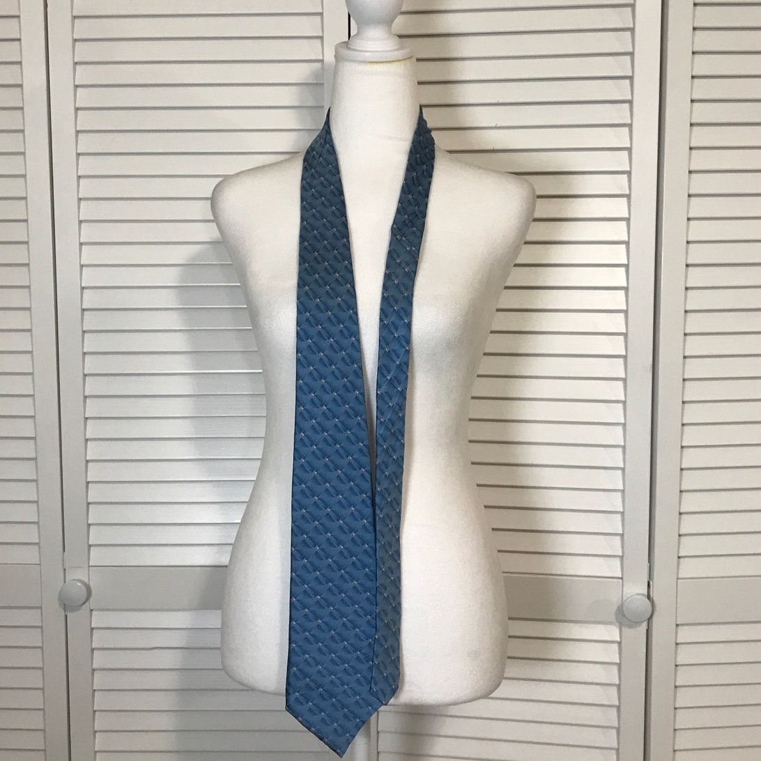 Stafford Stafford Silk Blue Geometric Pattern Wide Short Necktie 59” Size ONE SIZE - 2 Thumbnail