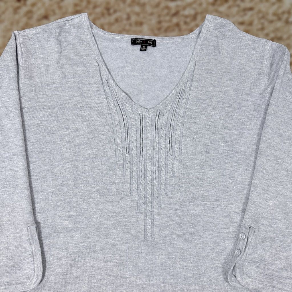 Vintage Lety & Me 3/4 Sleeve V-Neckline Casual Oversize Top Fits Women's Size 3X Gray Size XXL / US 16-18 / IT 52-54 - 1 Thumbnail
