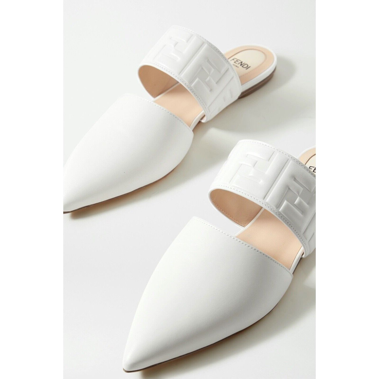 Fendi Fendi Motif FF Logo Snow White Leather Pointed Toe Ballerina Size US 9 / IT 39 - 4 Thumbnail