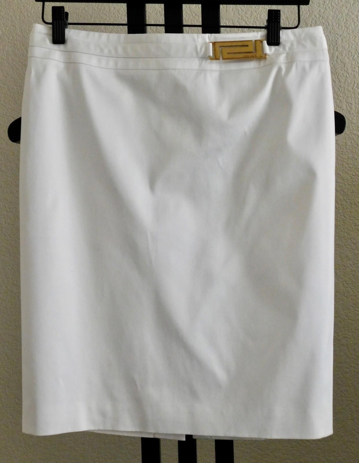 Versace Versace Off White Pencil Skirt Gold Medusa Buckle Italy 42 Size 28" / US 6 / IT 42 - 1 Thumbnail