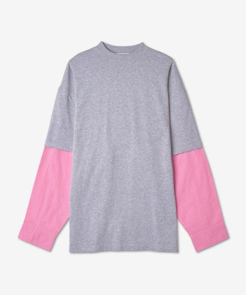 Image of Balenciaga O1Mt1Gz0424 Patched Sleeves Large Fit T-Shirt In Grey/pink, Women's (Size XS)