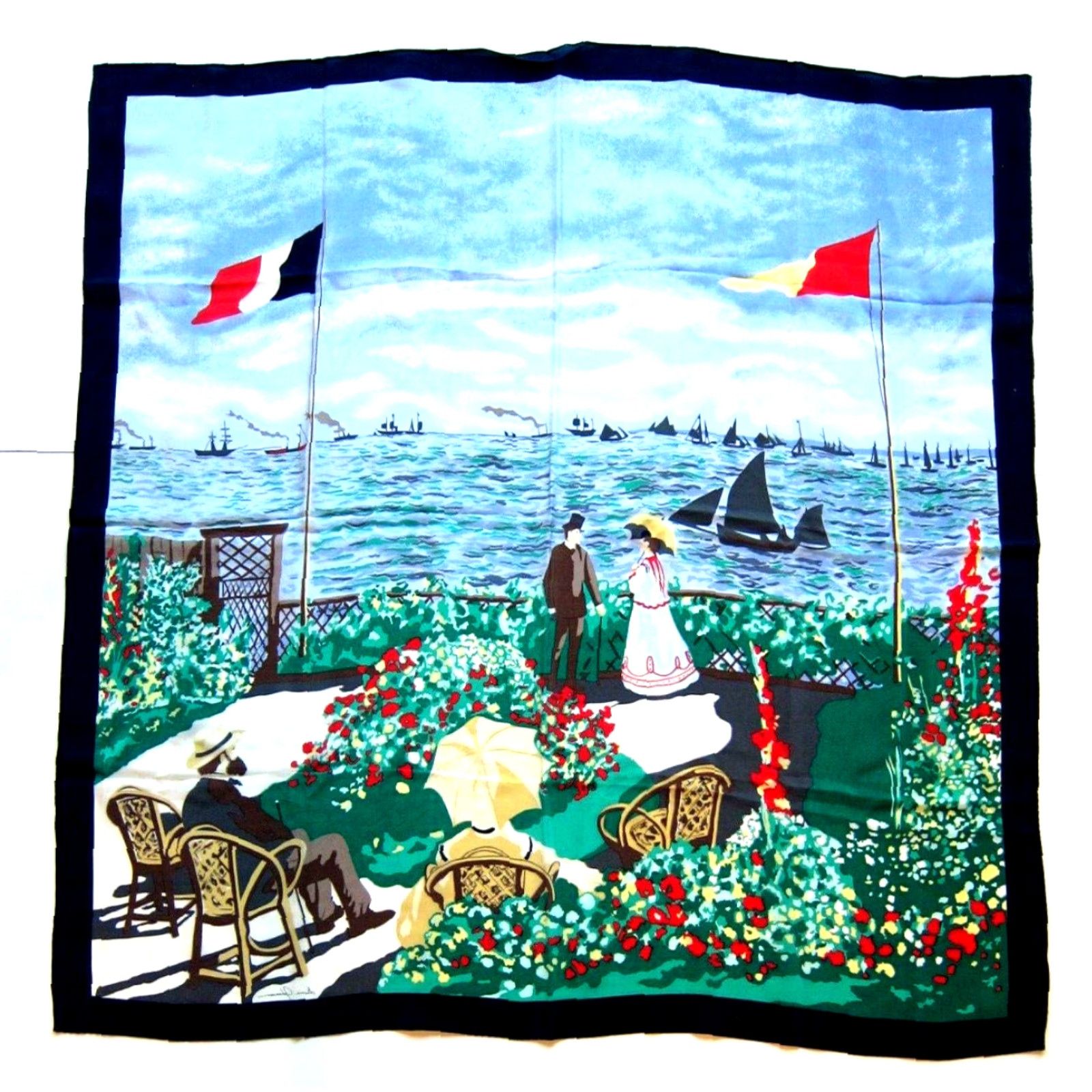 Vintage VINTAGE Ginnie Johansen 100% Silk Green Red Floral Water Boat Square Scarf Size ONE SIZE - 2 Thumbnail