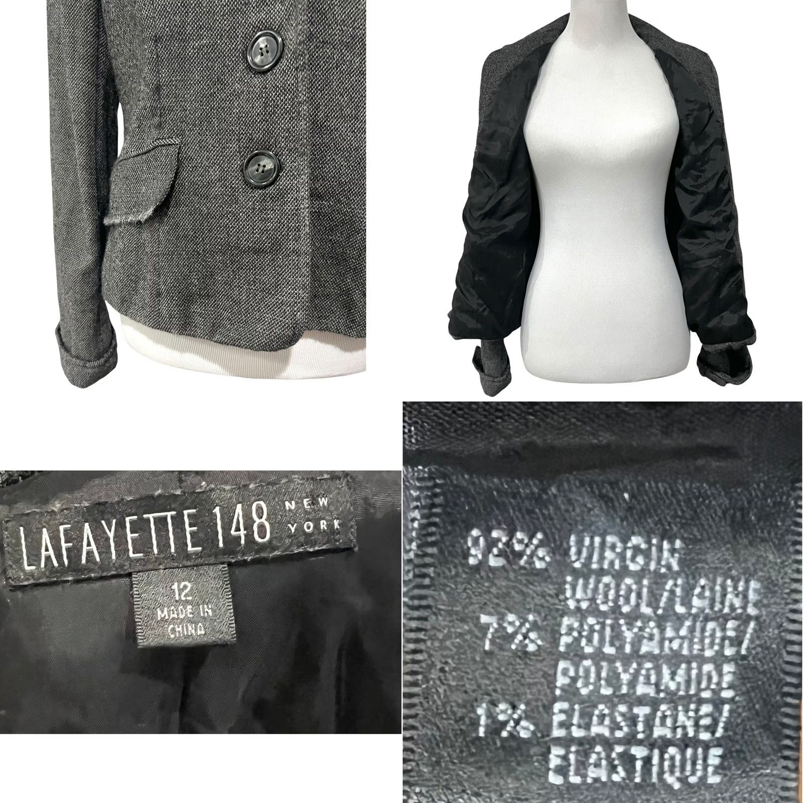 Vintage Lafayette 148 New York Wool Textured Tweed Blazer Sz 12 Stretch Career Luxury Blazer Women Wool Textured Tweed Blazer Gray 12 Size XL / US 12-14 / IT 48-50 - 8 Thumbnail