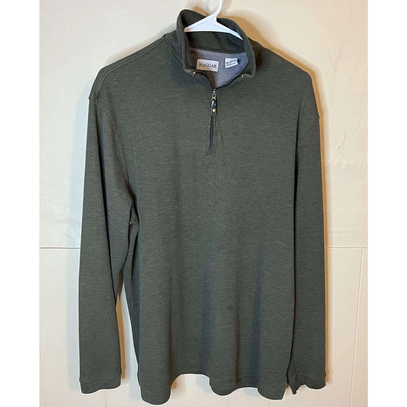 Haggar Haggar Mens Large Olive Green 1/4 Zip Pullover Sweater Size US L / EU 52-54 / 3 - 1 Thumbnail