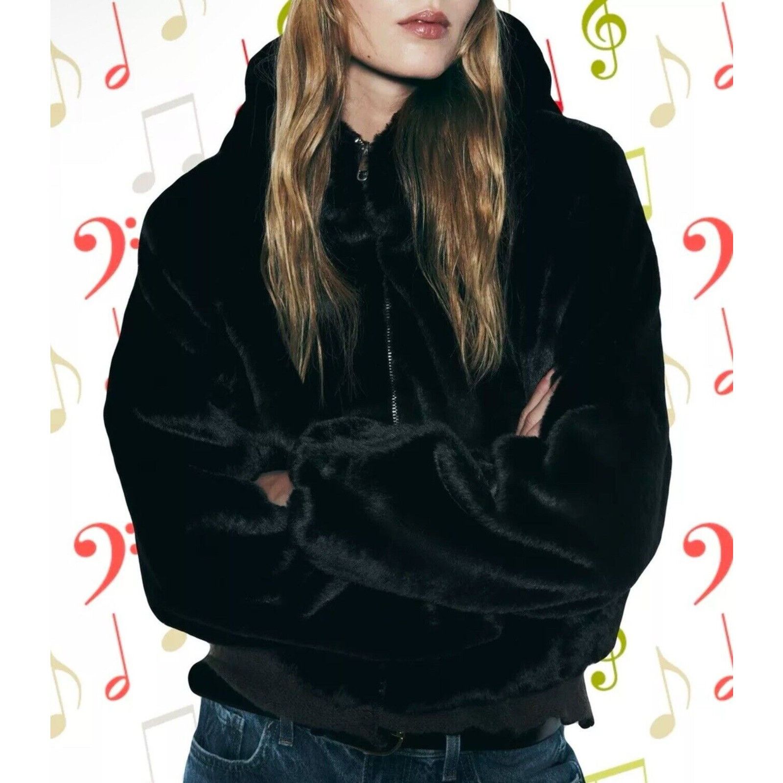 Zara Zara Faux Fur Bomber Jacket Hooded Black Coat Women’s Medium Size M / US 6-8 / IT 42-44 - 4 Thumbnail