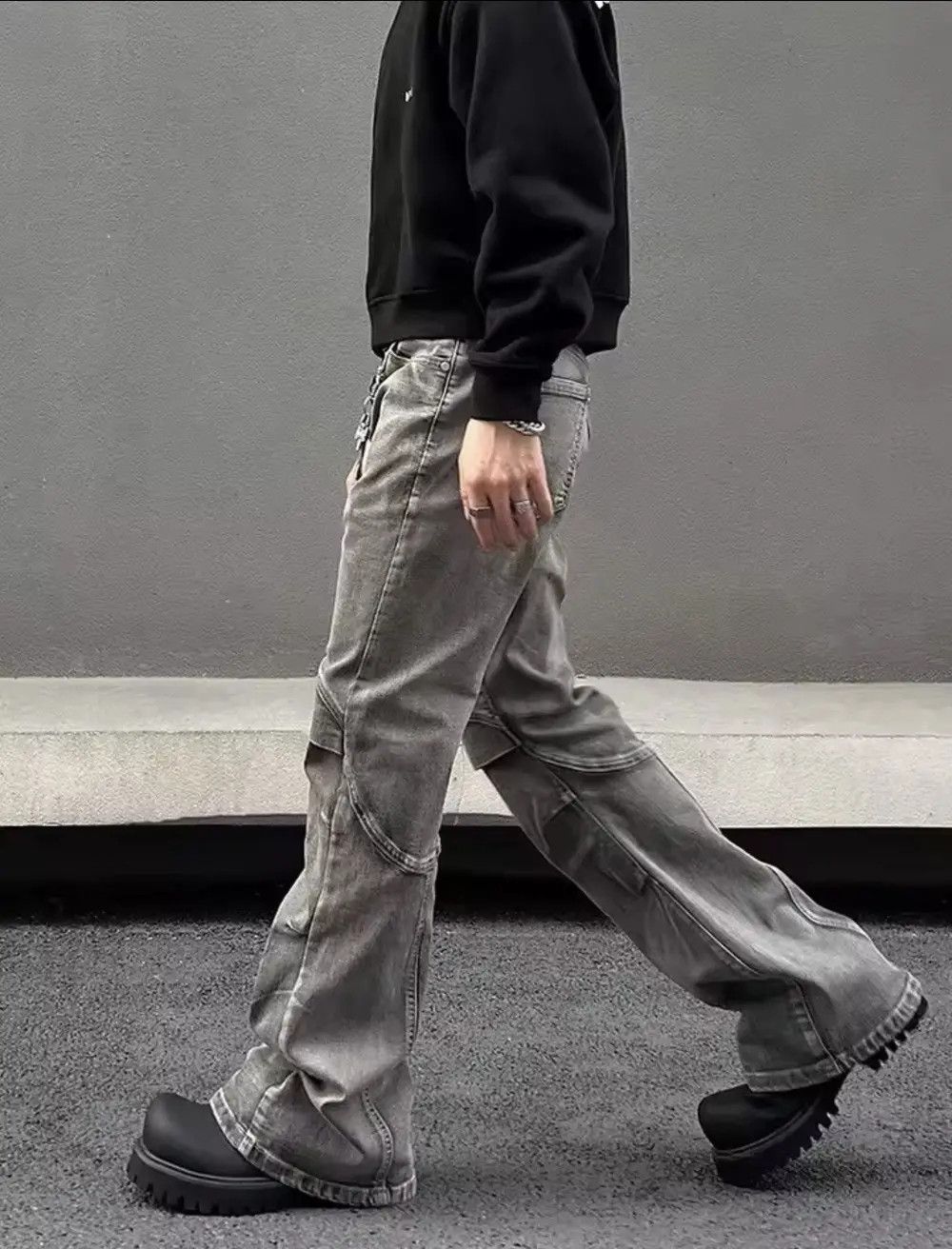Japanese Brand Ropa Y2K Streetwear Vintage Grey Pleated Flare Jeans Pants Size US 34 / EU 50 - 4 Thumbnail