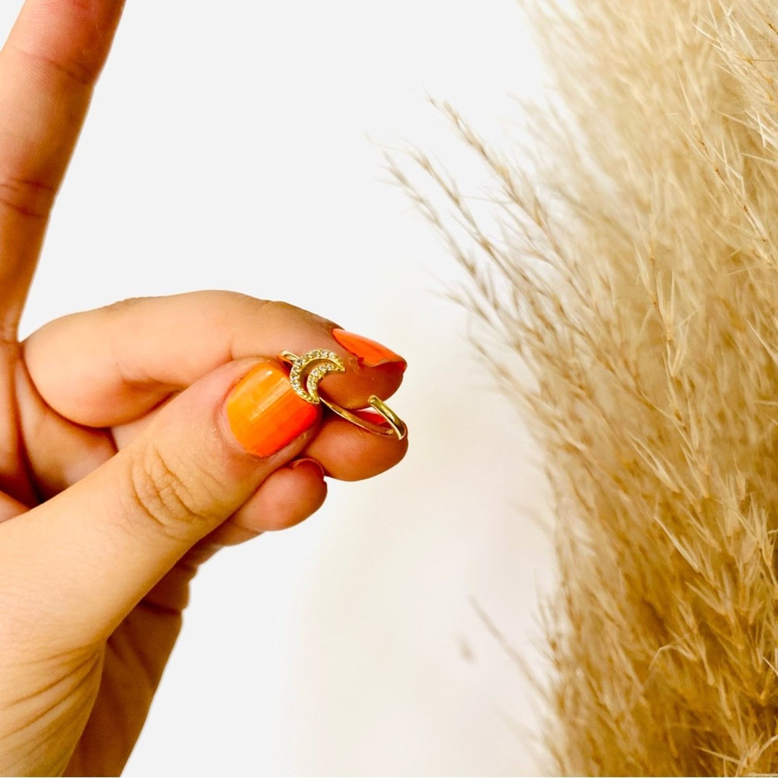 Nordstrom NEW REVOLVE NORDSTROM 18kt Gold Vermeil White Open Moon Ring Size ONE SIZE - 1 Thumbnail