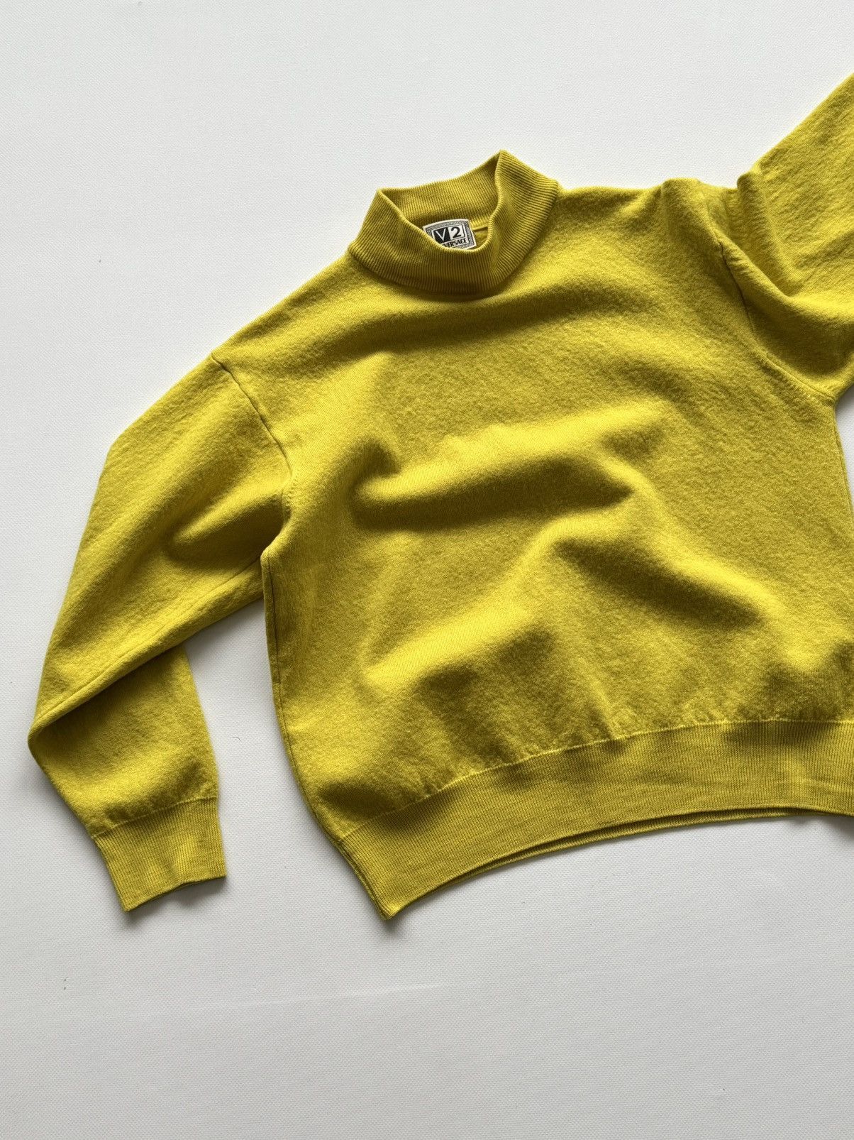 1990s Vintage Versace V2 Women's Wool Yellow Sweater