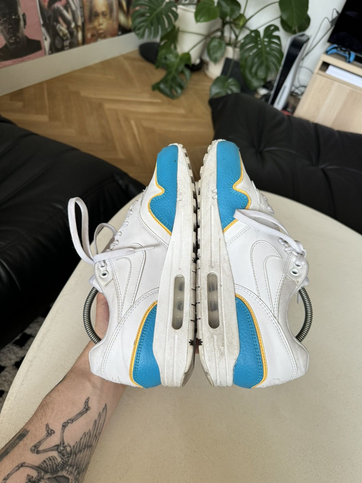 Nike Nike Air Max 1 Leather White Blue Rare Sneakers Hype Y2k Size US 8.5 / IT 38.5 - 6 Thumbnail