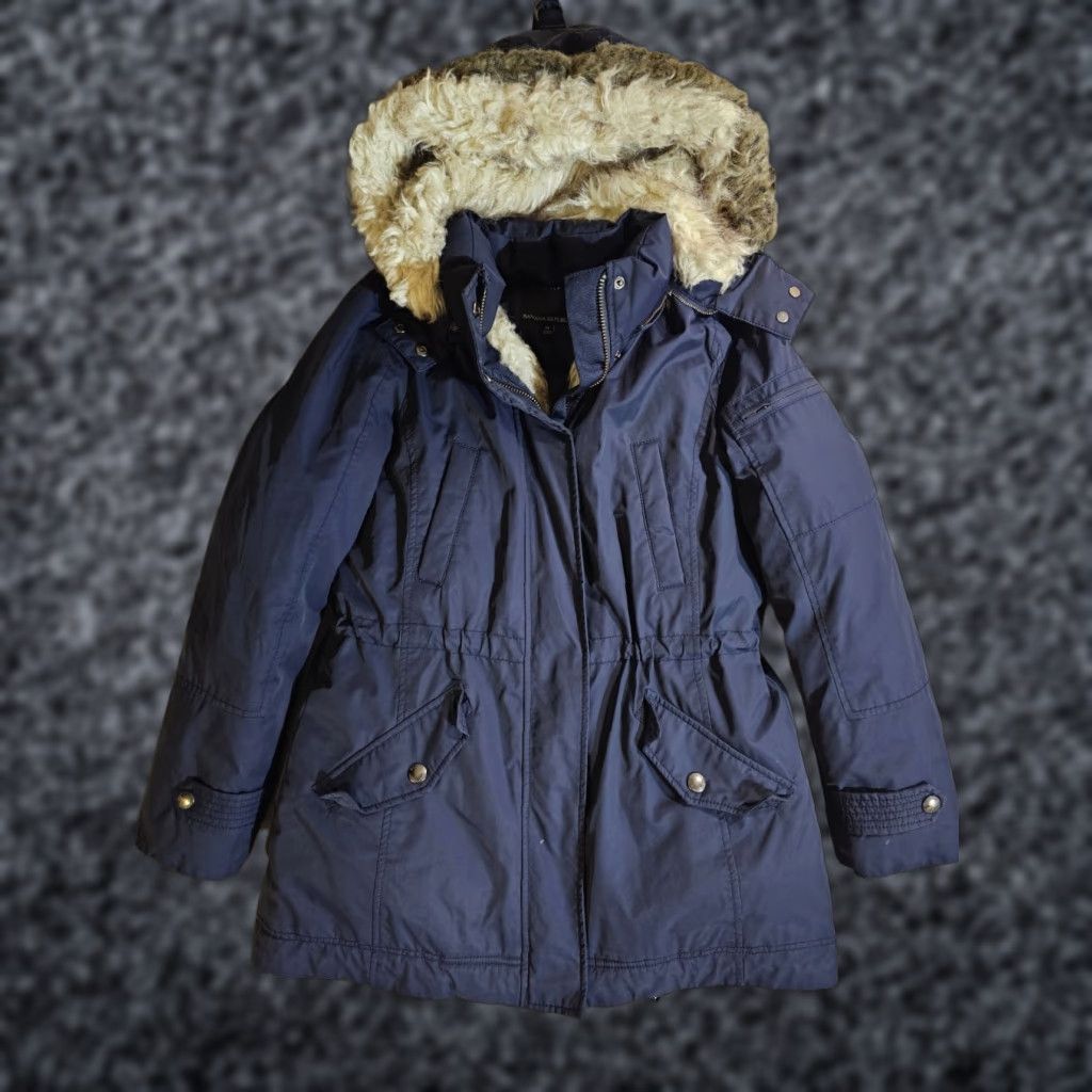 Banana Republic Banana Republic Parka Jacket Womens M Blue Down Faux Fur Hooded Removable Hood Classic 2 Way Front Zipper Pockets Winter Casual Travel Long Coat Size M / US 6-8 / IT 42-44 - 1 Thumbnail